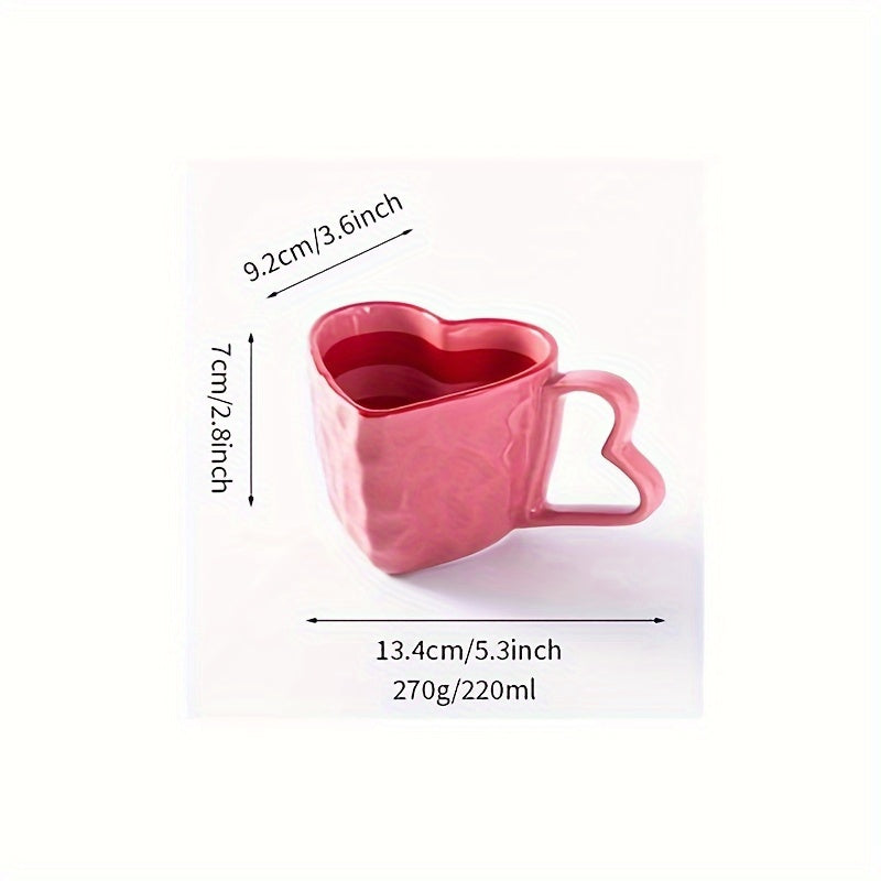 1 Red Heart-Shaped Ceramic Mug, Creative & Cute Coffee Cup, Suitable for Home & Office Use