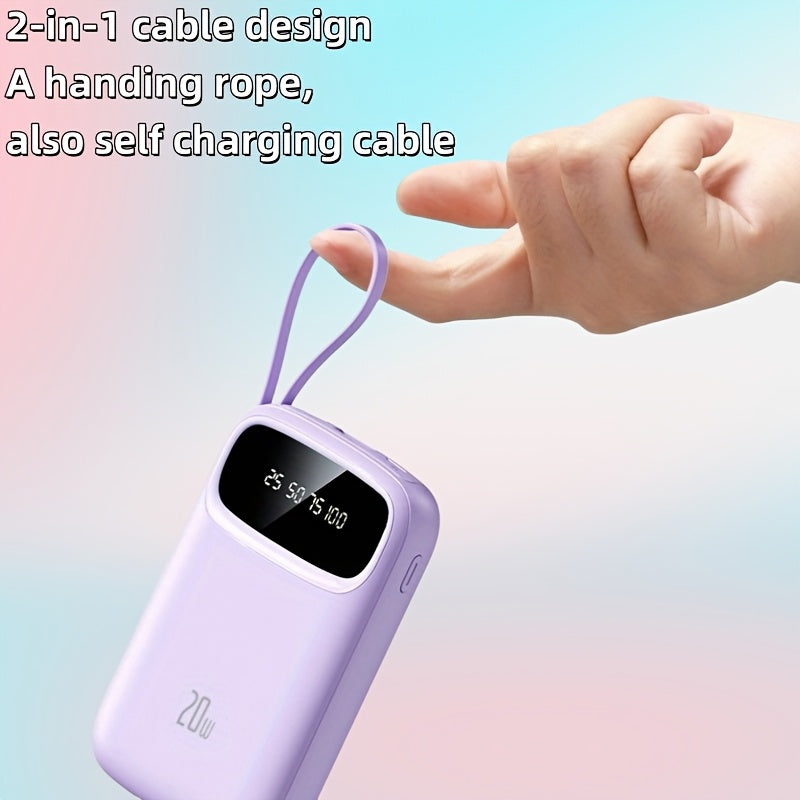 Latest Upgraded High-Value Light Luxury Style 10000mAh High-Capacity 5W/15W Portable Fast-Charging Power Bank with Real-Time Power Display, Smart Digital Display, Portable Lanyard, Ultra-Bright LED Light, Built-in 4 Cables