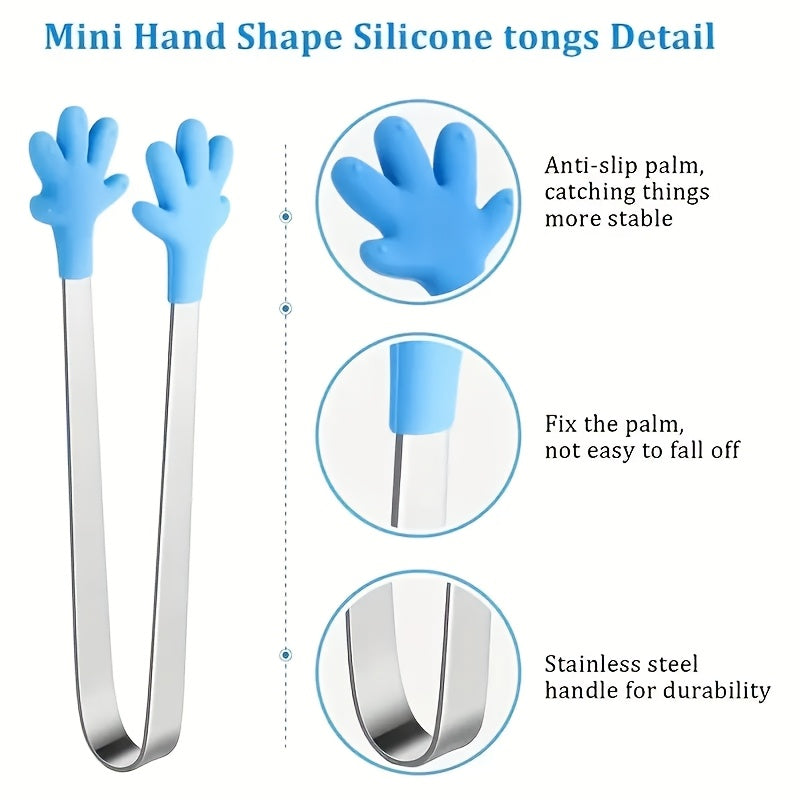 One Silicone Mini Tongs - 5-Inch Handle, Colorful Small Clips for Food, Ice Cubes, Fruit, Sugar, BBQ, Kitchen