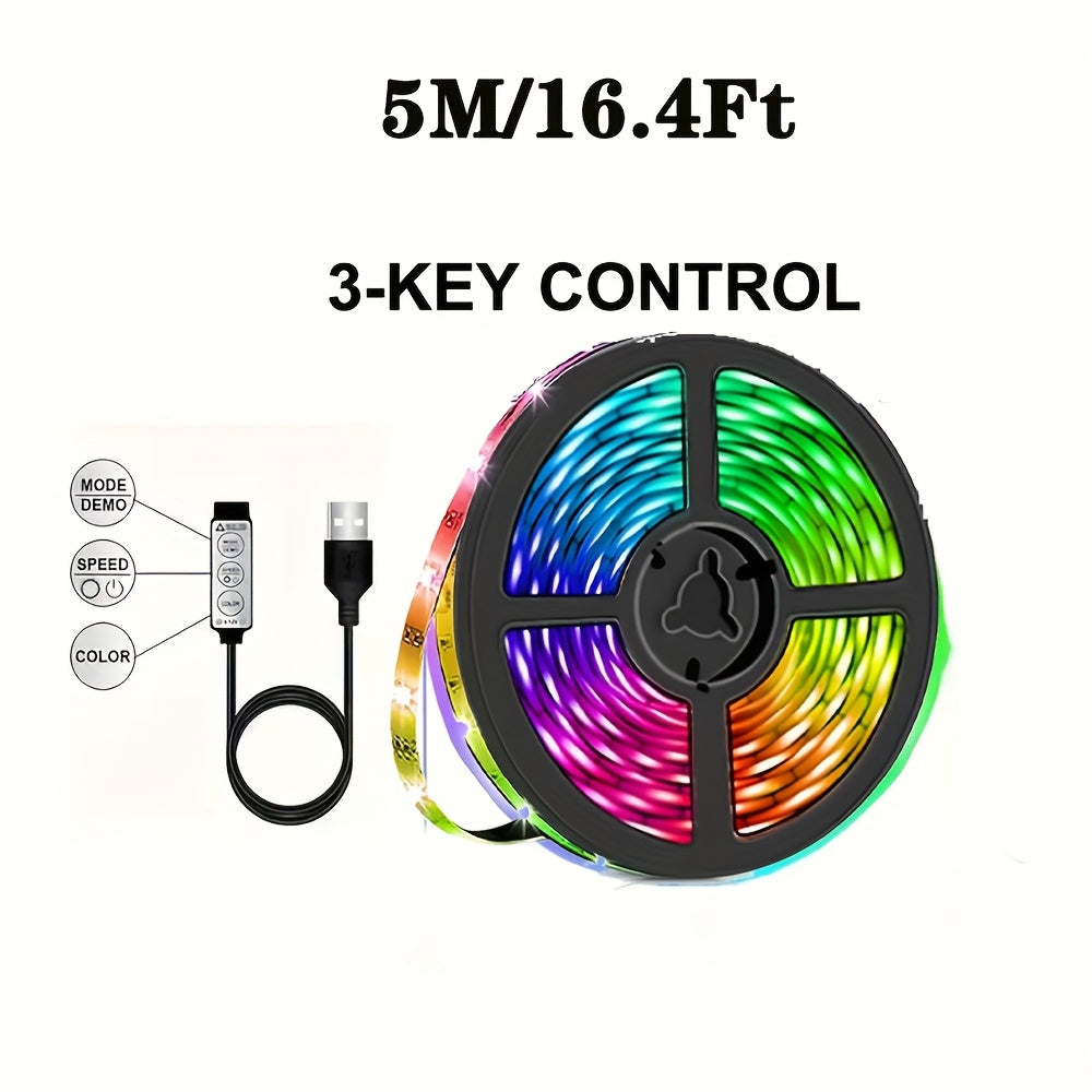 RGB多彩LED灯带，带USB同步和动态效果，5050 SMD RGB，迷你按钮控制器，适用于电视/投影仪/笔记本电脑背光，派对家居装饰，RGBW免费（兼容USB设备）
