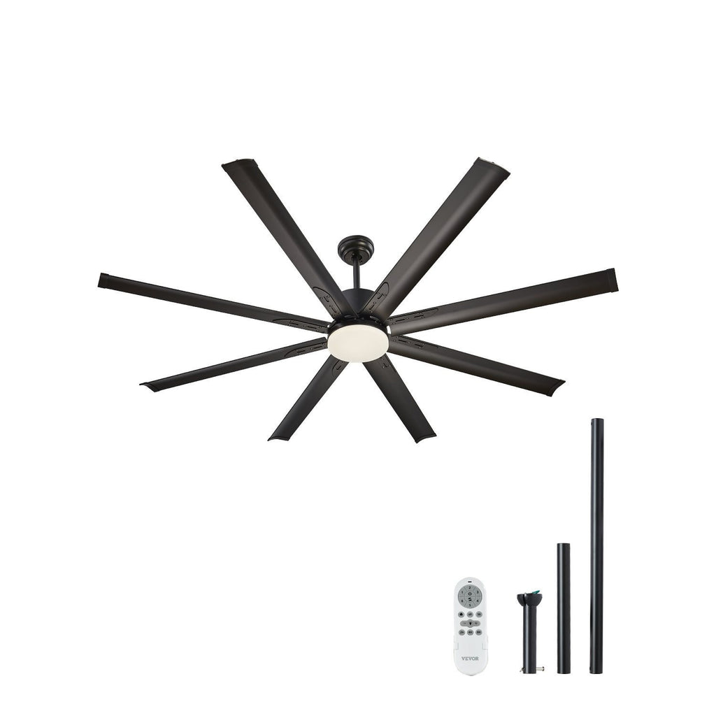 VEVOR 72/84 Inch Ceiling Fan with Light, 6-Speed Remote Control, Reversible Motor, Black