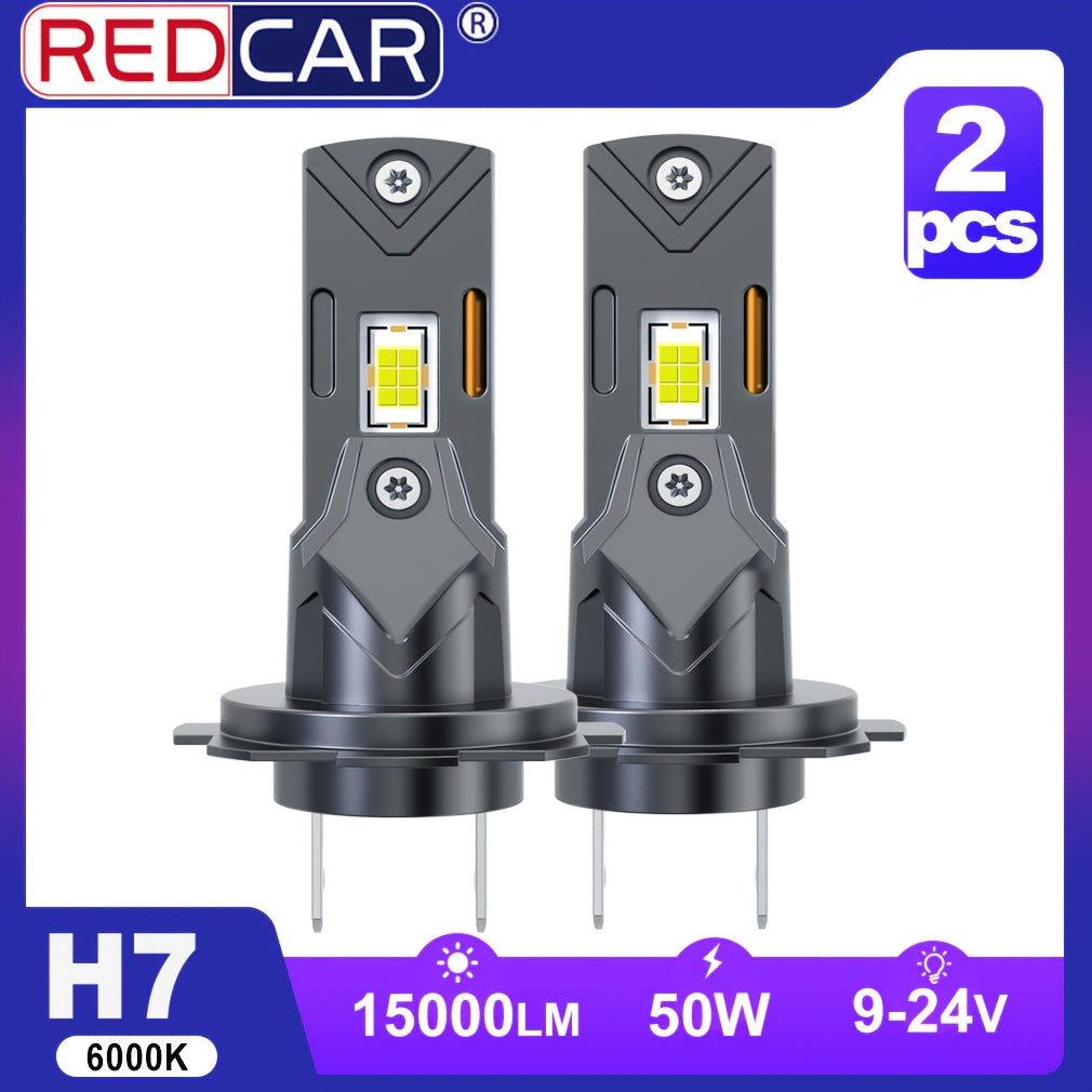 2-Pack H7 Car LED Headlights 50W 15000 Lumens 6000K Fog Light for Car High/Low Beam 1:1 Design