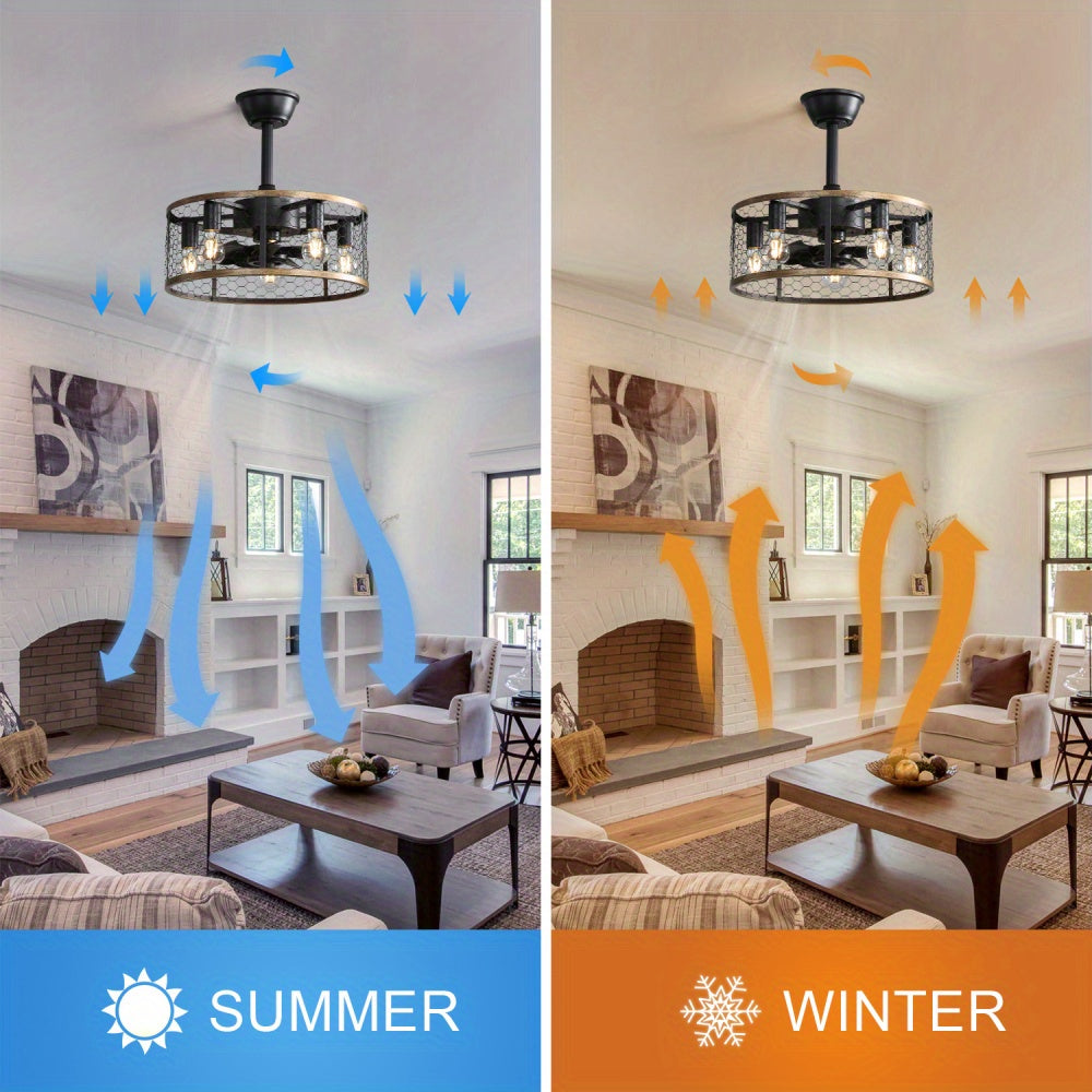 Sofucor Mall 20" Compact Industrial Ceiling Fan, 7 ABS Blades, 5 E26 Bulbs, Remote Control, Reversible DC Motor Ceiling Fan