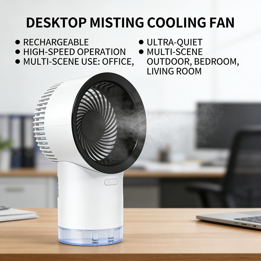 Fast Cooling Portable Water-Cooled Air Conditioner, Desktop Atomizing Humidifier & Refrigeration Fan, Rechargeable High-Speed Quiet Operation, 3-Speed Adjustable Wind, Perfect for Office Dorm Bedroom Outdoor Travel