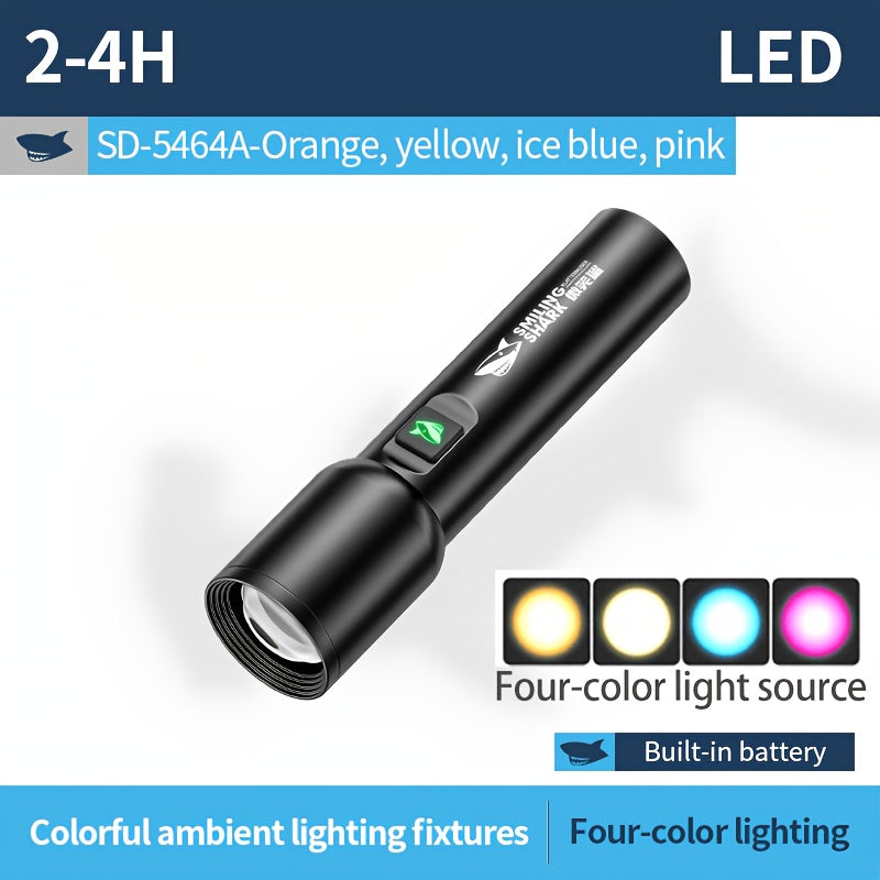 1PC RGB Photography Flashlight SMILING SHARK LED Torch SD5464 Zoomable Multi-Mode Type-C Charging White/Orange/Warm/Blue/Pink/Purple Dimmable Fill Light Colorful Ambient Light for Photography Lighting