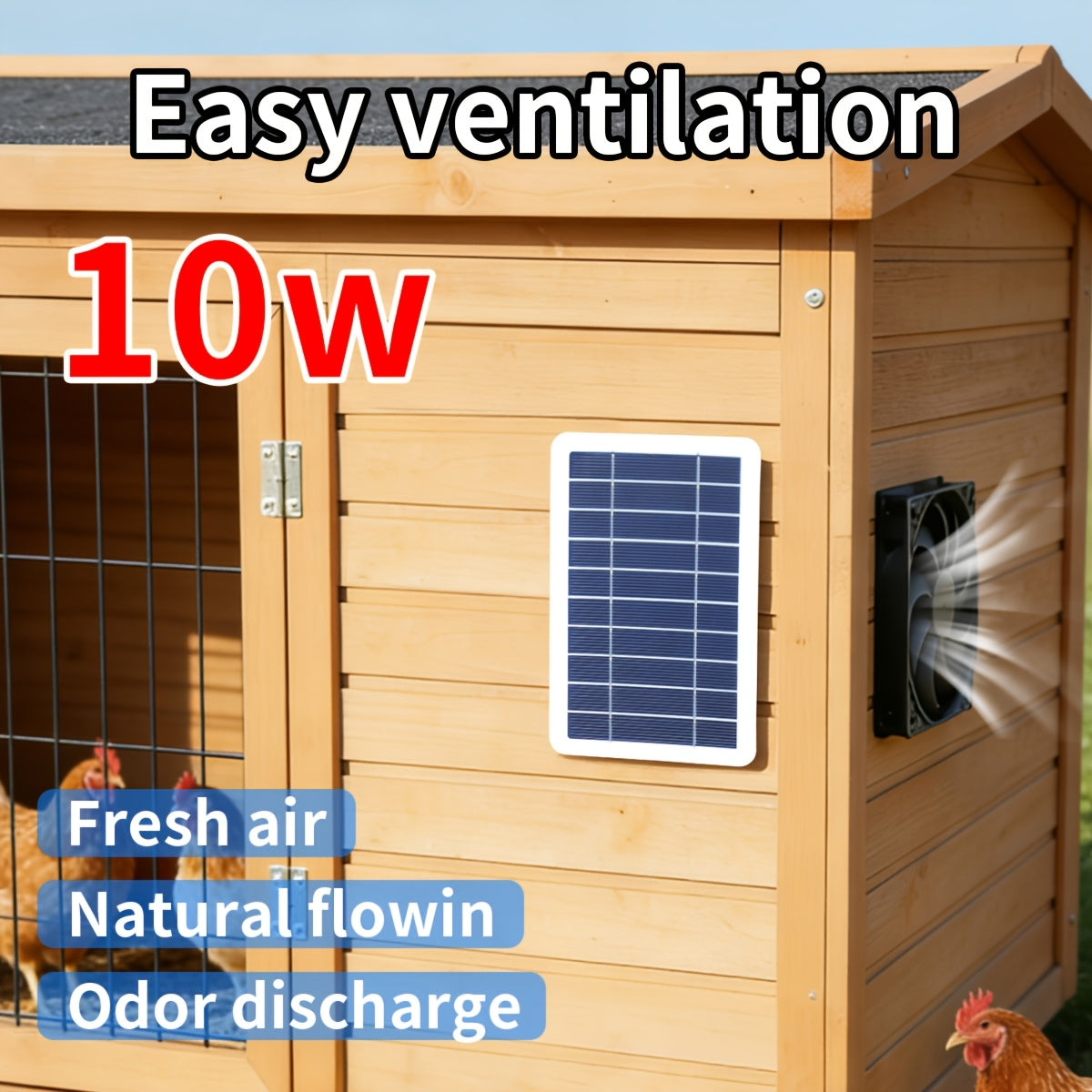 1 Piece Solar Panel + Fan, Solar Powered Electric Fan Without Battery, Detachable Solar Panel, Ideal for RV, Camping, Chicken Coop, Greenhouse, Shed, Pet House and Window Installation