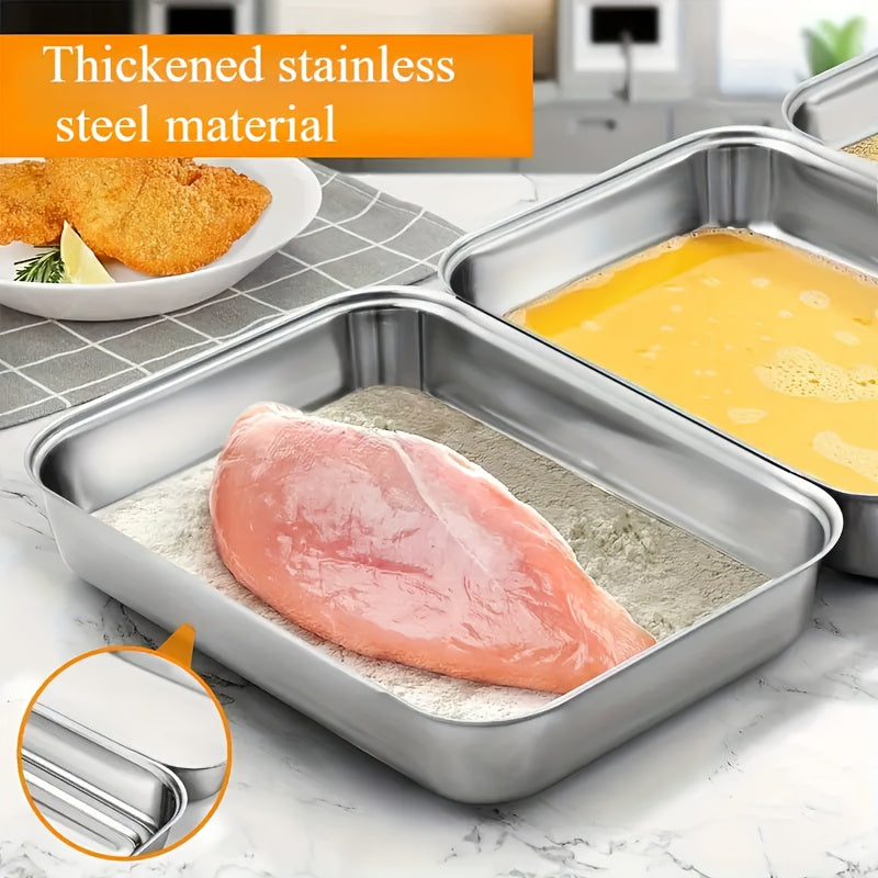 Stainless Steel Bread Tray Set of 3, Kimchi Plate, Oven-Safe Heat-Resistant Pan, Tray for Dipping Flour for Fried Foods, Thick Durable Material, Dip Tray, Cake Baking, Kitchen Storage, Kitchen Accessories, Kitchen Gadgets, Kitchen Supplies