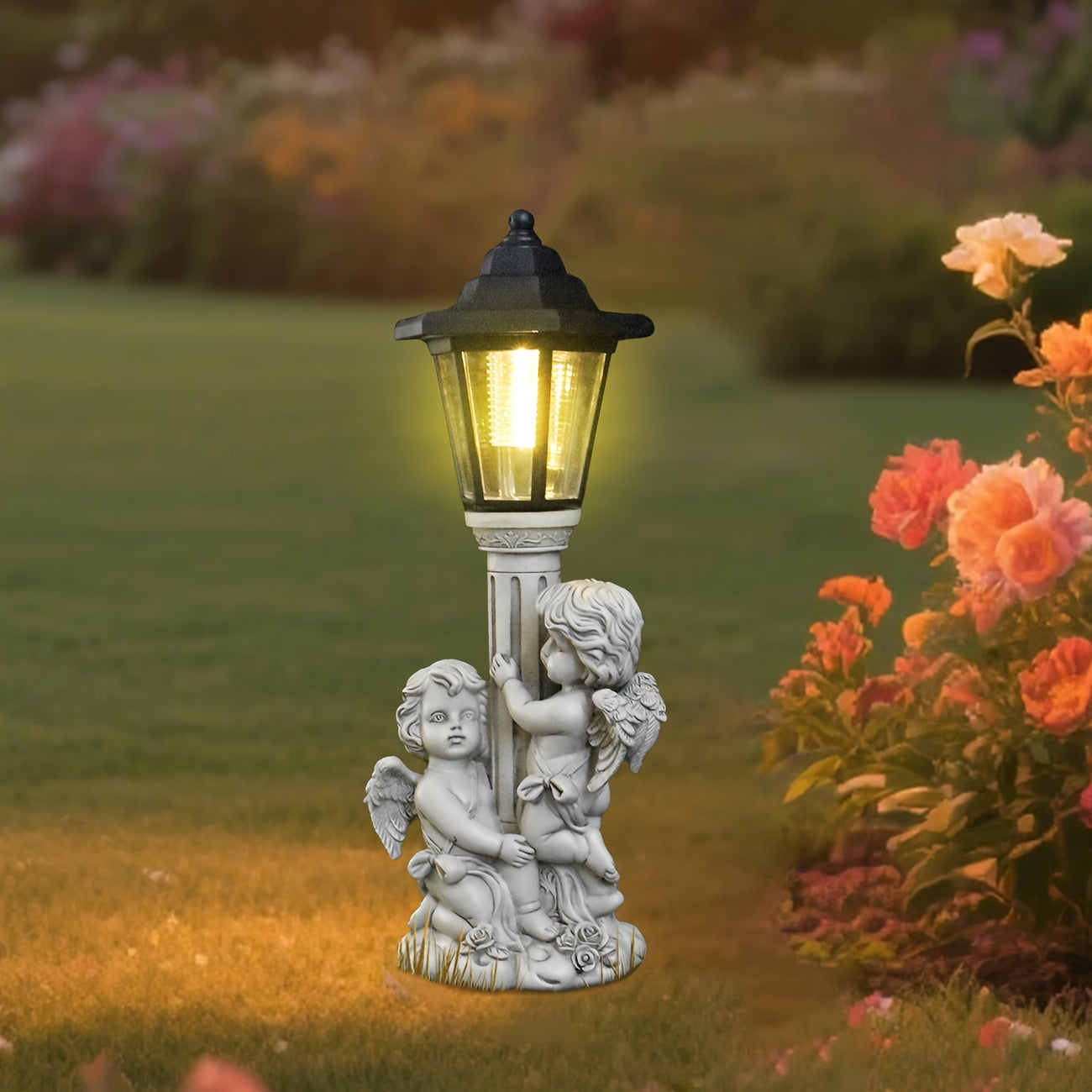 Resin Classical Figure Solar Outdoor Light Statue Ornament, Creative Resin Sculpture, Christmas Home Decoration, Path Corridor Ambient Light, Garden Courtyard Villa Warm Night Light, Unique Birthday/Holiday Gift