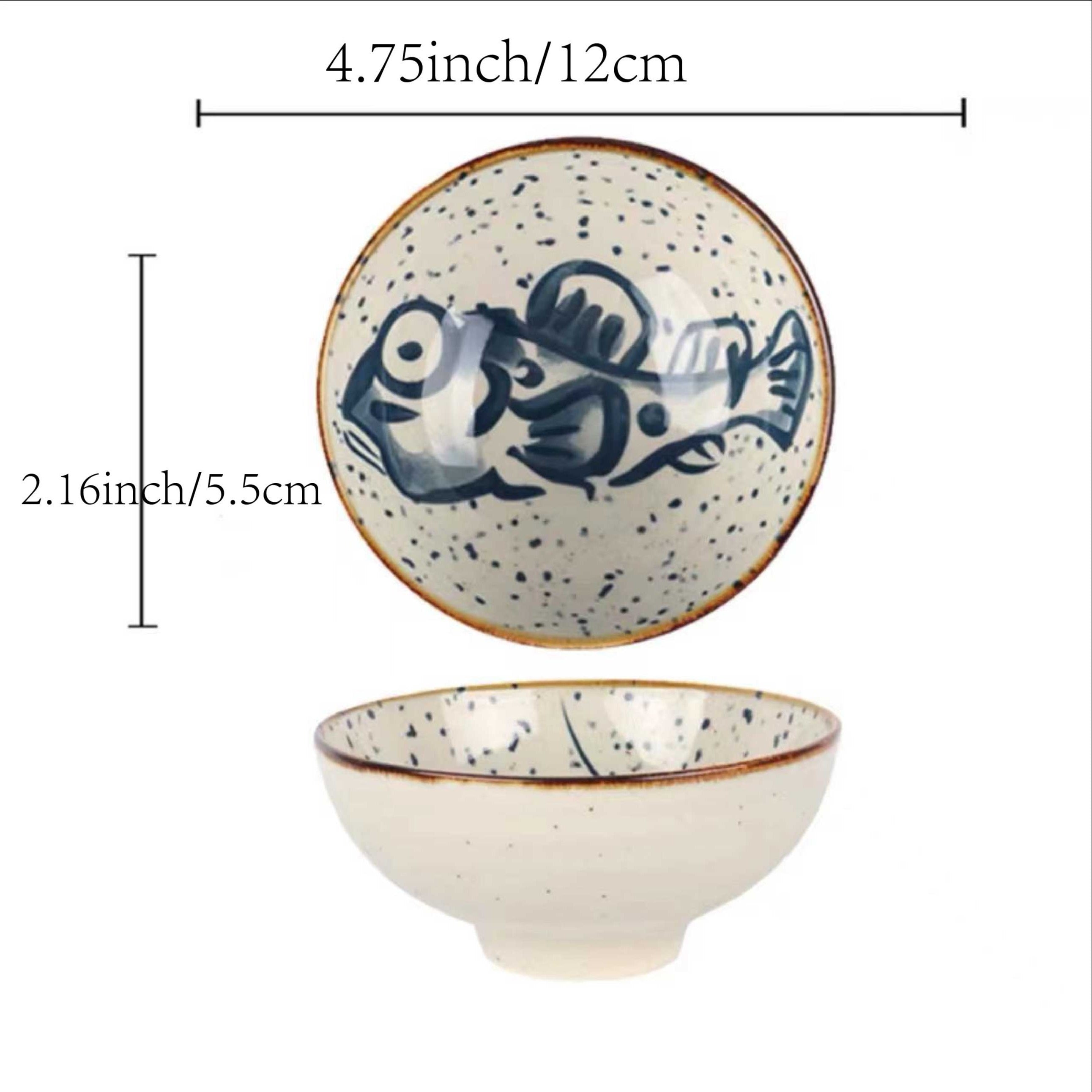 4pc/6pc 4.75-Inch Vintage Ocean Ceramic Bowl – Rice Bowl, Yogurt Bowl, Fruit Bowl, Dinner Bowl