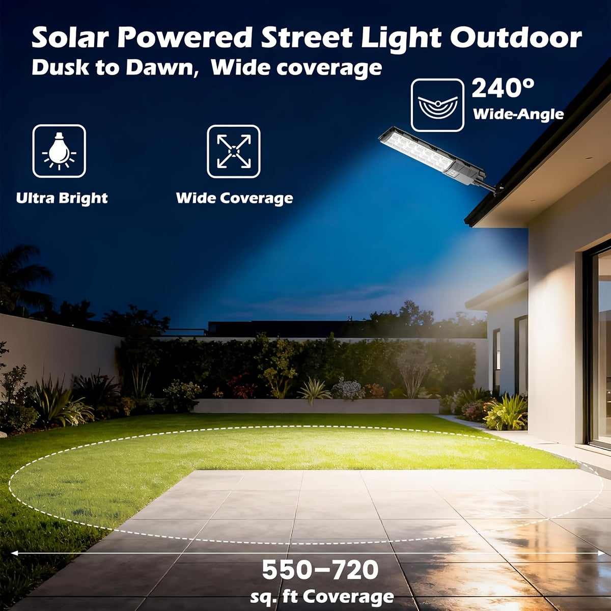Powerful LED Solar Street Light, Auto Sensor Switch Solar Wall Light, Dusk-to-Dawn Solar Floodlight, 144LED/240LED/336LED Beads, Perfect for Area Lighting, Courtyard, Garage Entrance - Wide Angle Illumination Light