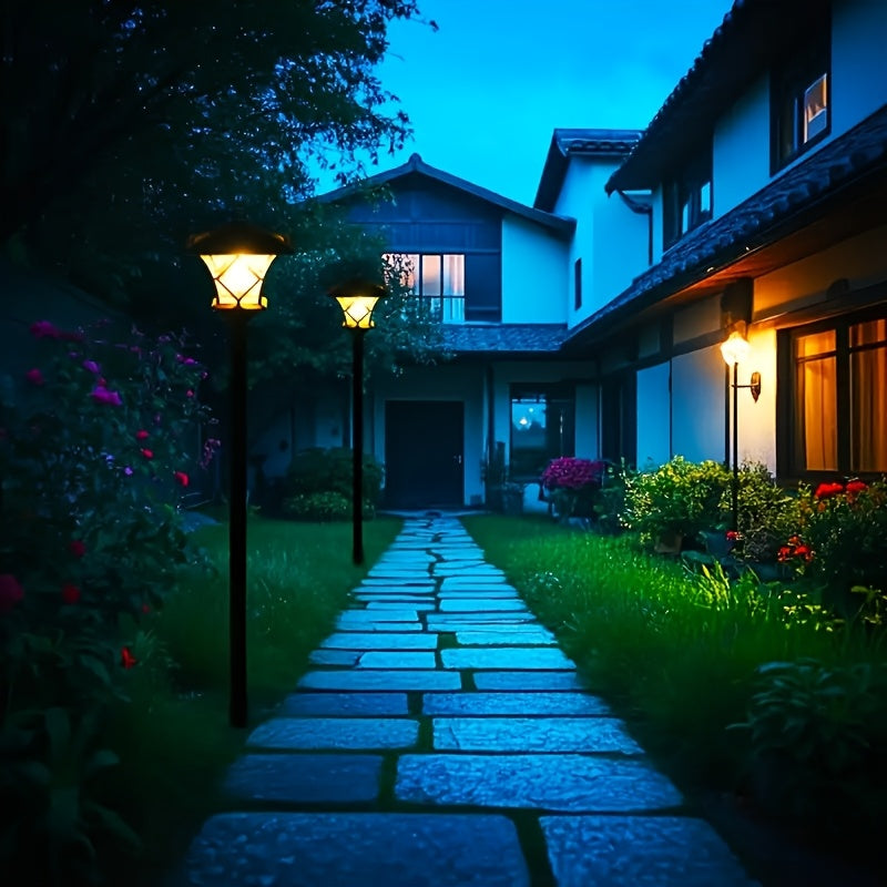 1 Piece 1.5M New Solar Square Four-Corner Light, Filament Bulb Inside, Bright and Shining, Dual-Use Solar Bulb LED Garden Light, Plastic Semi-Flush Mount Street Light, Polished Surface, Suitable for Ground Stake + Pendant Light, Perfect for Courtyard
