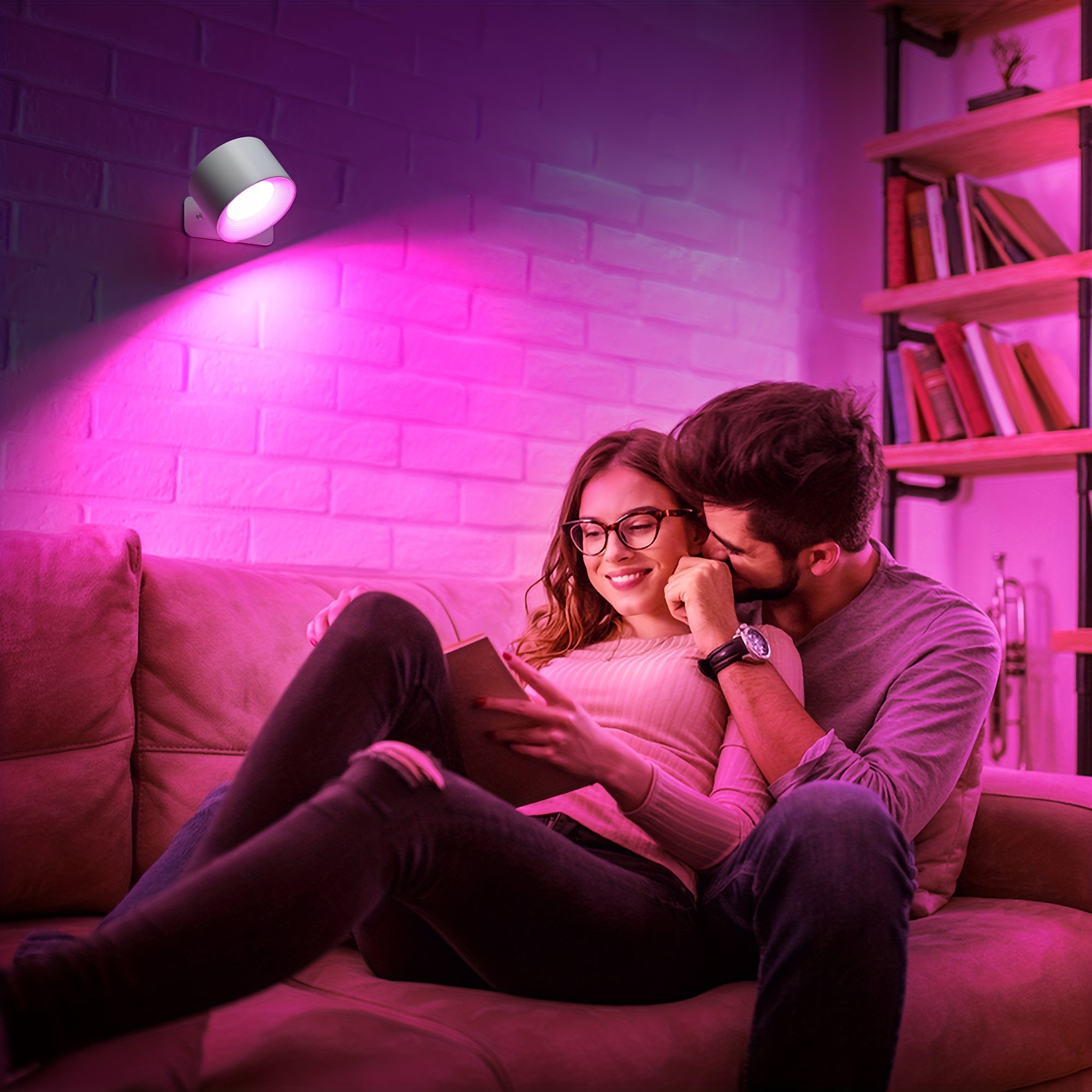 2-Pack LED Smart Wall Light, Dimmable Wall Lamp with 3 Lighting Modes and 16-Color RGB Remote/Touch Control, Powered by 2000mAh Rechargeable Battery, Suitable for Bedside Reading