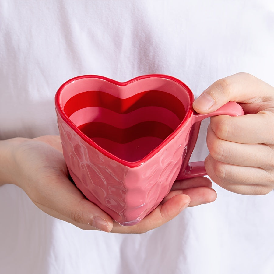1 Red Heart-Shaped Ceramic Mug, Creative & Cute Coffee Cup, Suitable for Home & Office Use