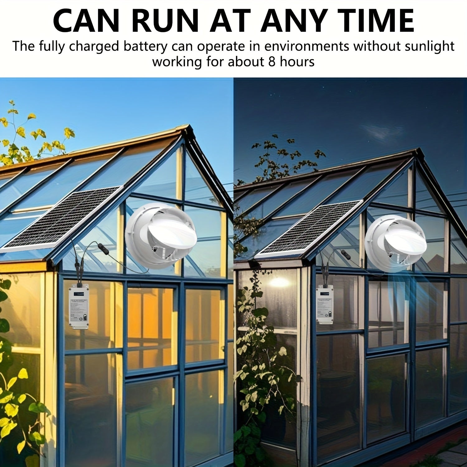 Solar Fan with Battery - 4/6/8 Inch, Gray | Includes 25W Solar Panel and 4000mAh Lithium Battery Kit, Suitable for Greenhouse Cooling, Shed, Chicken Coop and Pet House Ventilation