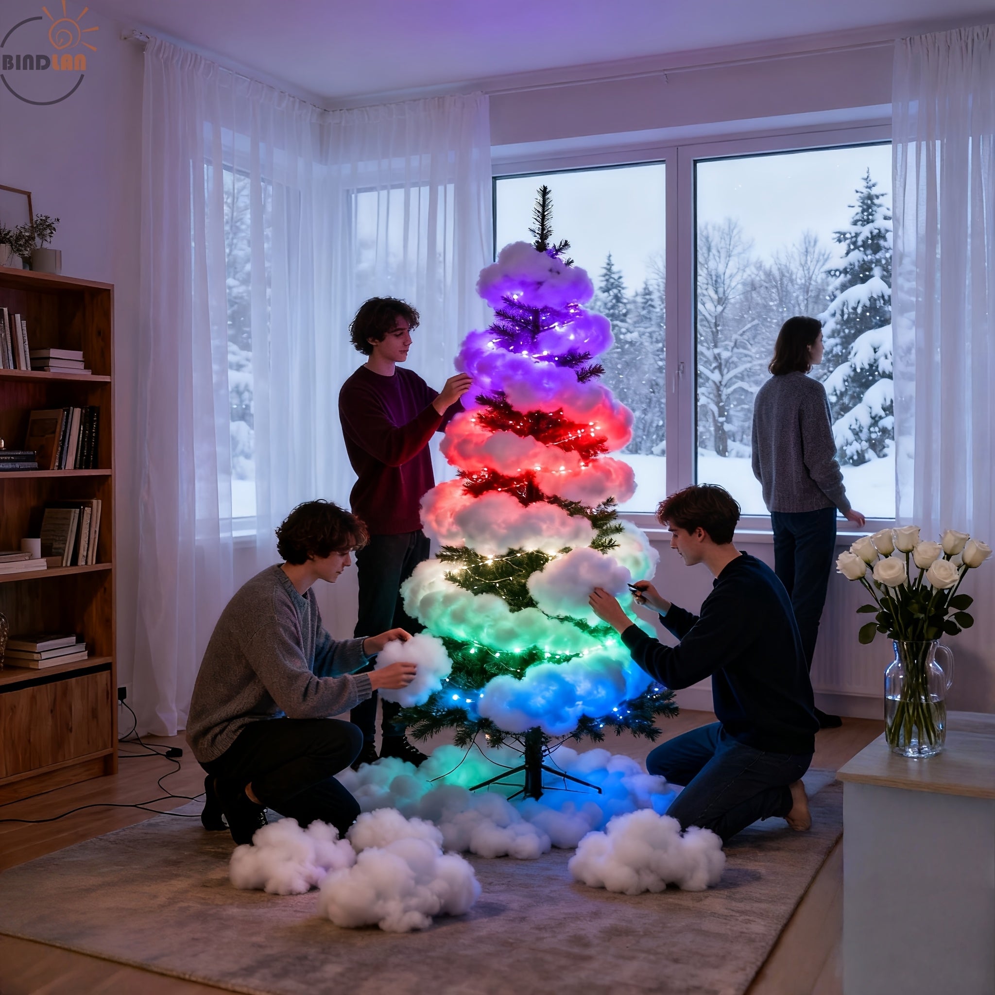 LED雲朵燈，RGB (提供兩種長度：299英吋和78.7英吋)。聖誕節節慶裝飾，雷雲燈適用於萬聖節和聖誕節。客廳、臥室或遊戲區的氣氛燈光。USB供電。
