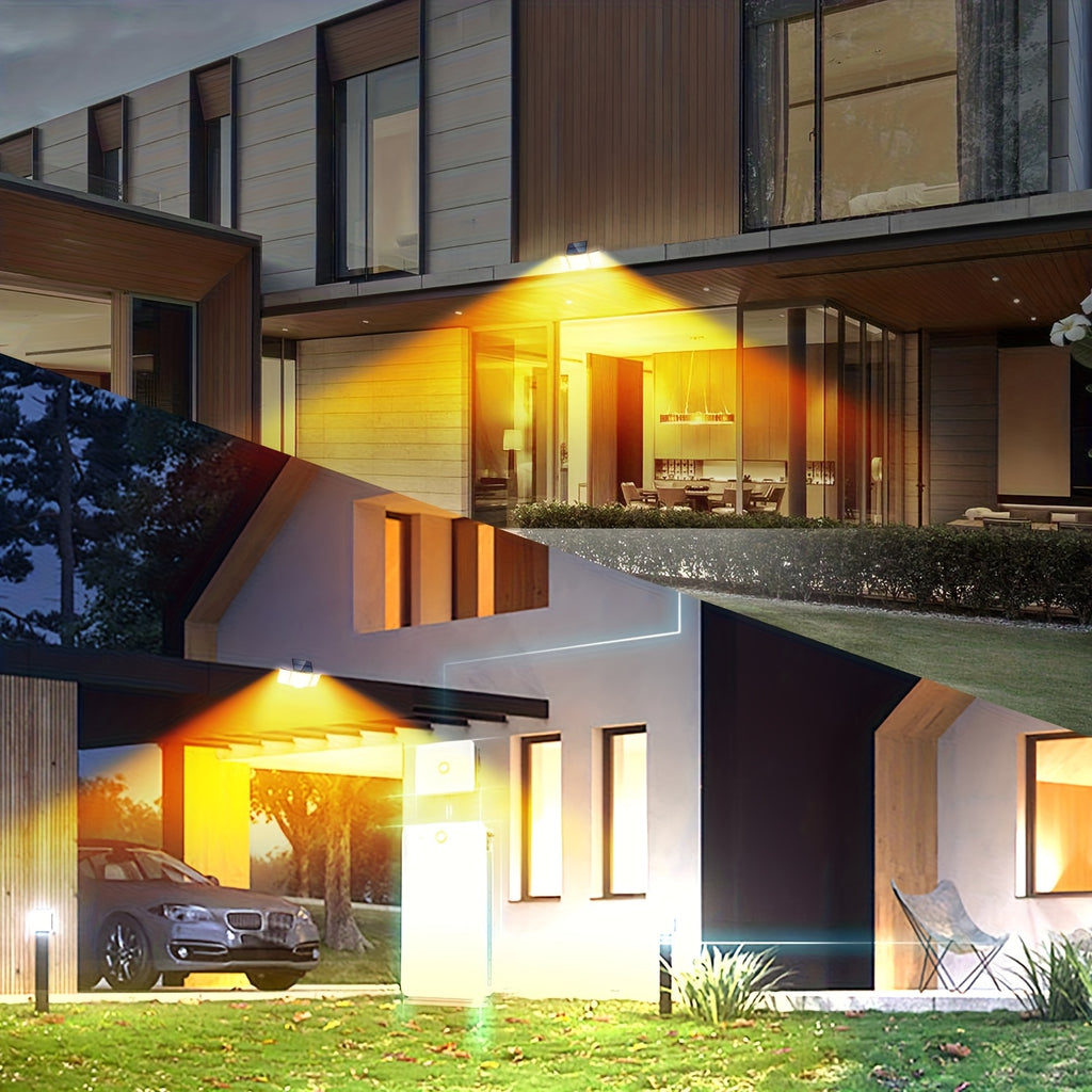 1/2 Pack Outdoor Solar Light, Motion Sensor Light, Porch and Garden Light with 212 LEDs, Exterior Wall Light with Remote Control, IP65 Waterproof Rating, 3-Head Security Floodlight, 270° Wide Angle, 3 Modes, Perfect for Courtyard, Pathway