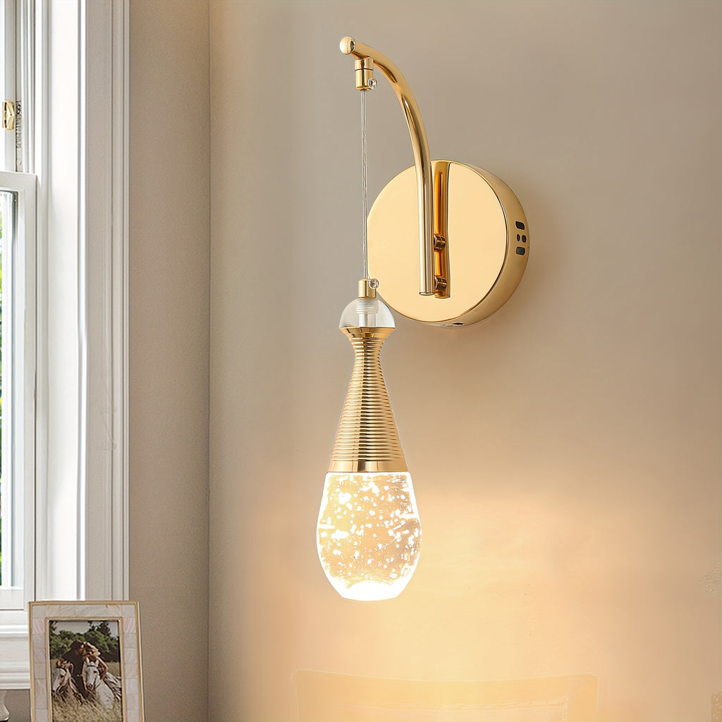 Ganeed Modern Crystal Bubble Wall Light - 7W Dimmable LED Wall Lamp, Polished Metal Surface, Semi-Flush Mount Installation, Suitable for Bedroom, Bathroom, Living Room, Hallway, Stairs - Gold, Hardwired, 110-240V