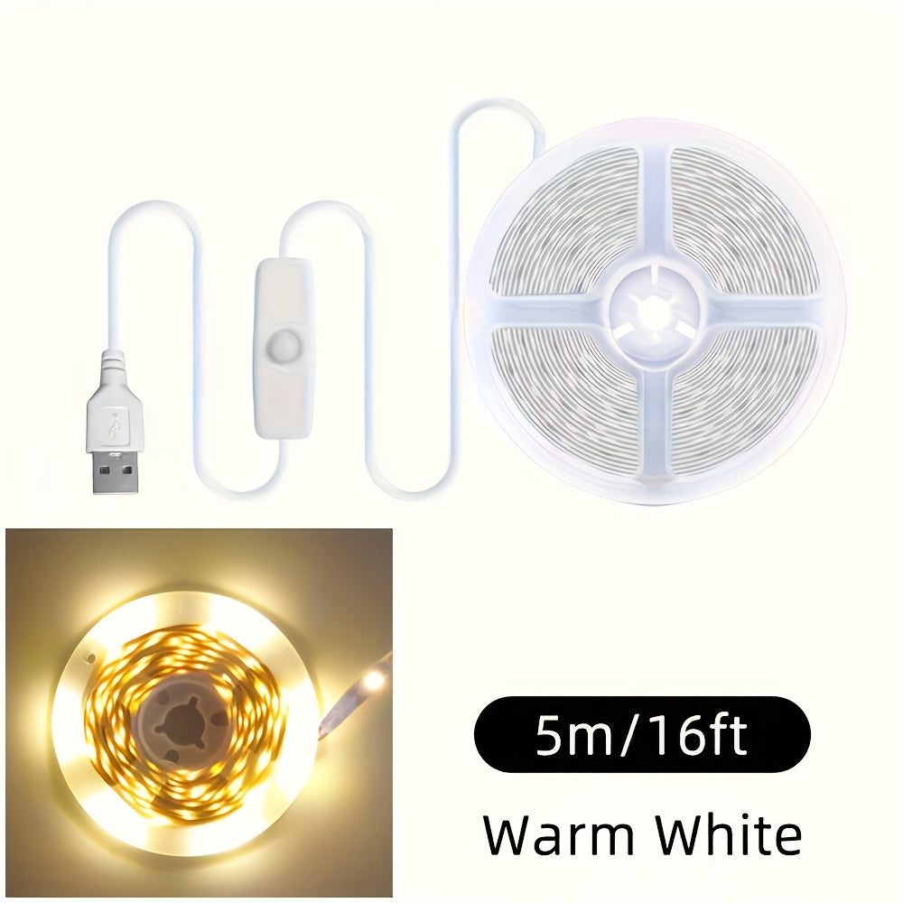 50英尺/32英尺/16英尺USB LED灯条，5V 2835白色/暖白色LED灯，带有按钮，灵活的USB灯，可粘贴，可切割，用于电视背景照明，家居装饰灯，用于电视背光，卧室，橱柜，厨房，DIY照明
