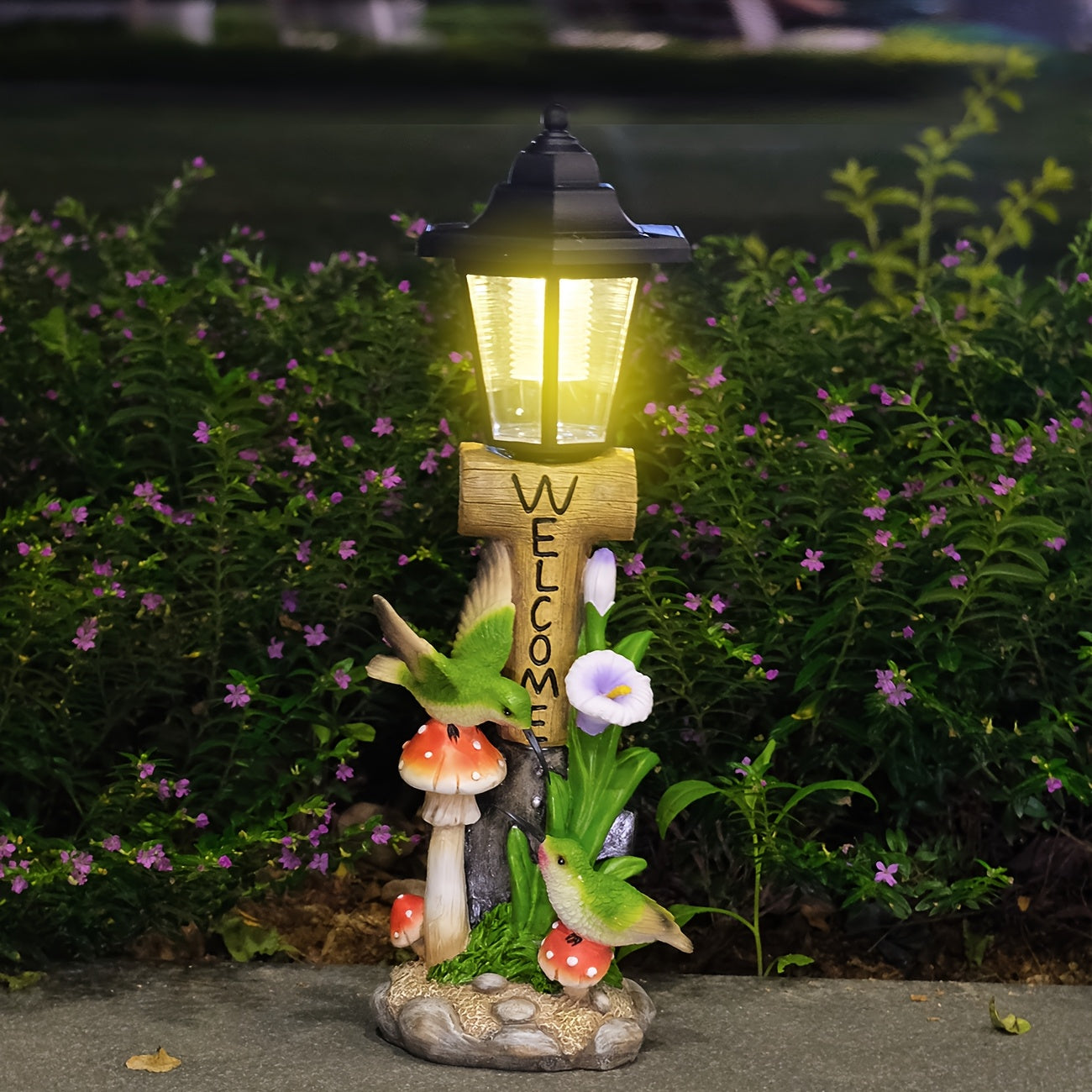 One-Piece Creative Resin Couple Hummingbird Solar Outdoor Light Sculpture Ornament, Courtyard Villa Garden Home Decorative Night Light, Path Balcony Atmosphere Sculpture Light, Solar Rechargeable Light, Graduation Season Gift for Friends