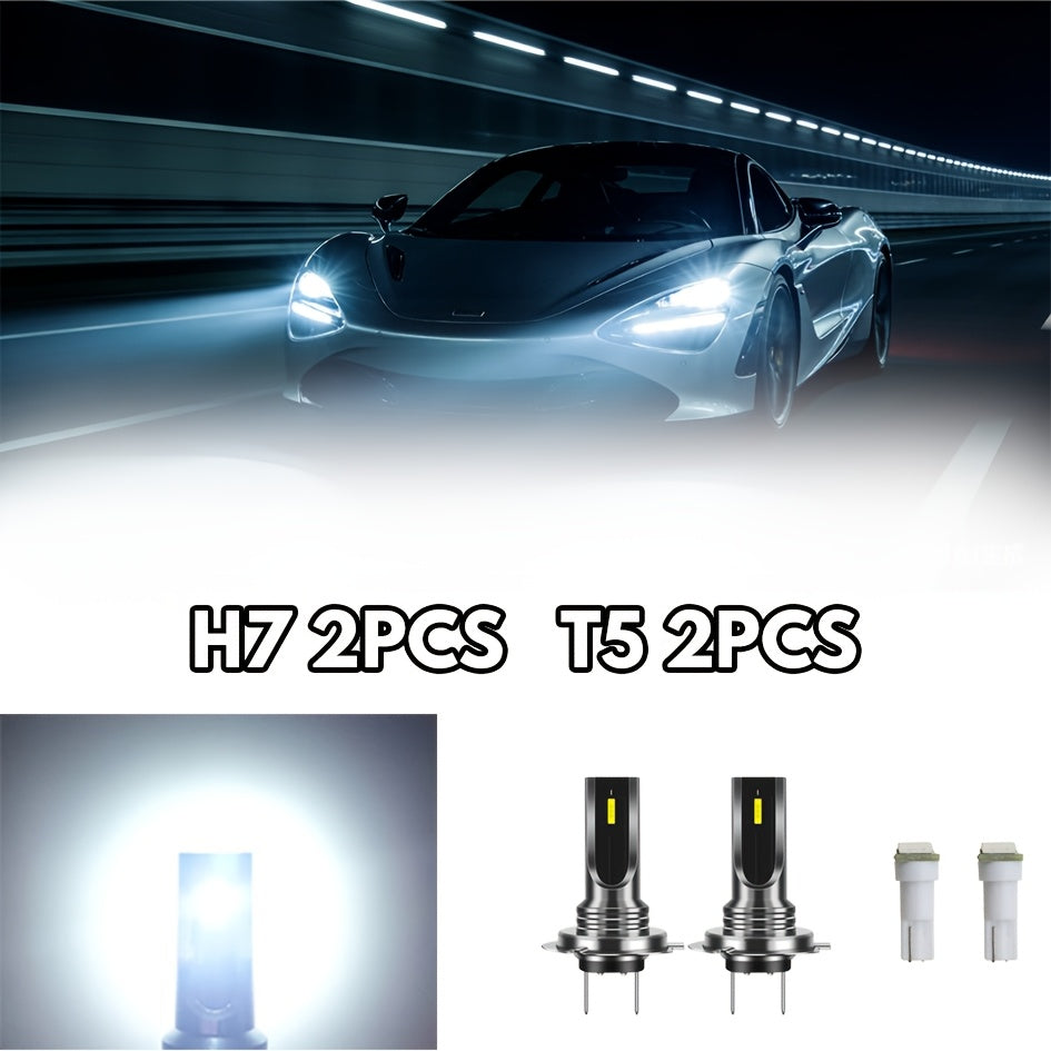 H4 H7 LED Headlight Bulbs 80W 1860LM 6000K White High Brightness Fog Light Conversion Kit, 4-Pack, Includes T5 Dashboard Bulbs, Halogen Replacement Upgrade, Suitable for Cars, Trucks, SUVs, No Battery Included