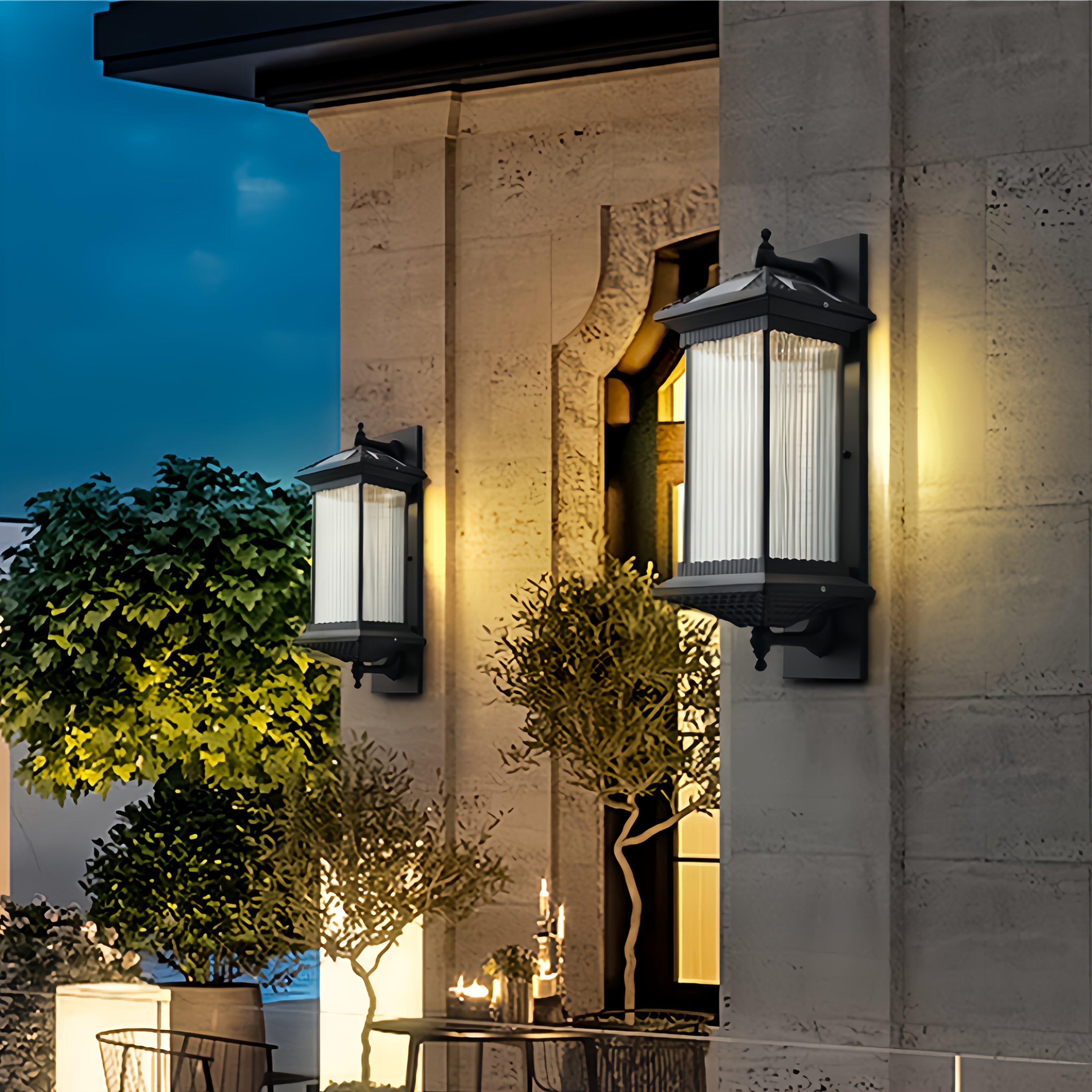 LED Outdoor Solar Wall Light Villa Courtyard Exterior Wall Gate Post Street Light IP45 Aluminum Body Four-Color Dimmable Wall Light (White/Warm Light/Neutral Light/Red Light)