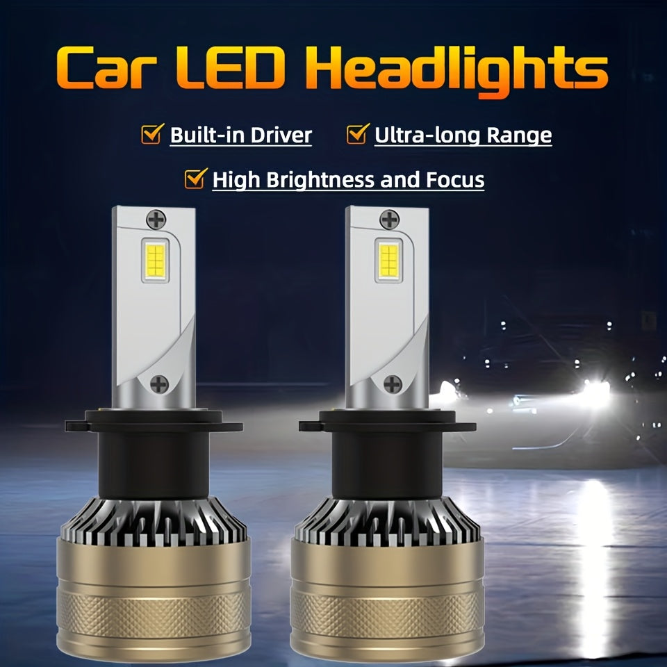 [2-Pack] Super Bright LED Car Lights H7/H1/H4/H8/H9/H11/9005/9006/9012 Universal, Fan Cooling, Aluminum Body, 6000K Pure White Light, Easy-to-Install Car Bulbs