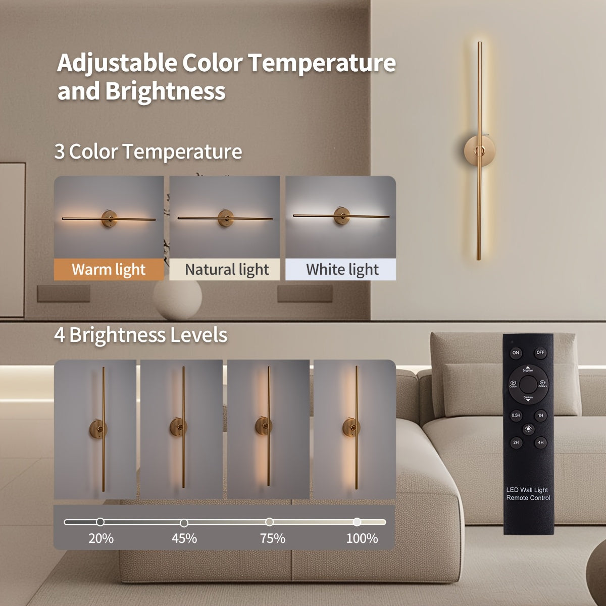 No-Disassembly Wall Light / 360° Rotating Wireless Wall Light, Powered by Removable Rechargeable Battery: 3000K-6000K Multi-Level Brightness, Touch & Remote Control Wall Light / Mirror Light, with Memory Function and Timer