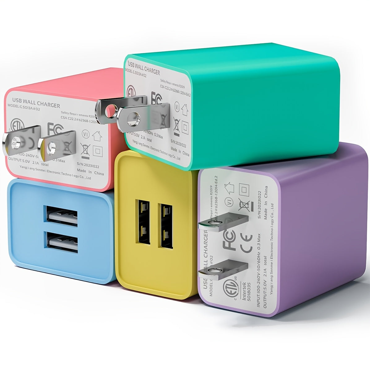 USB Wall Charger, 5-Pack 2.1A Dual USB Port Cube Power Plug Adapter Phone Charger Block Charging Box Brick for Pixel, Moto, Huawei, Xiaomi, Android Phones