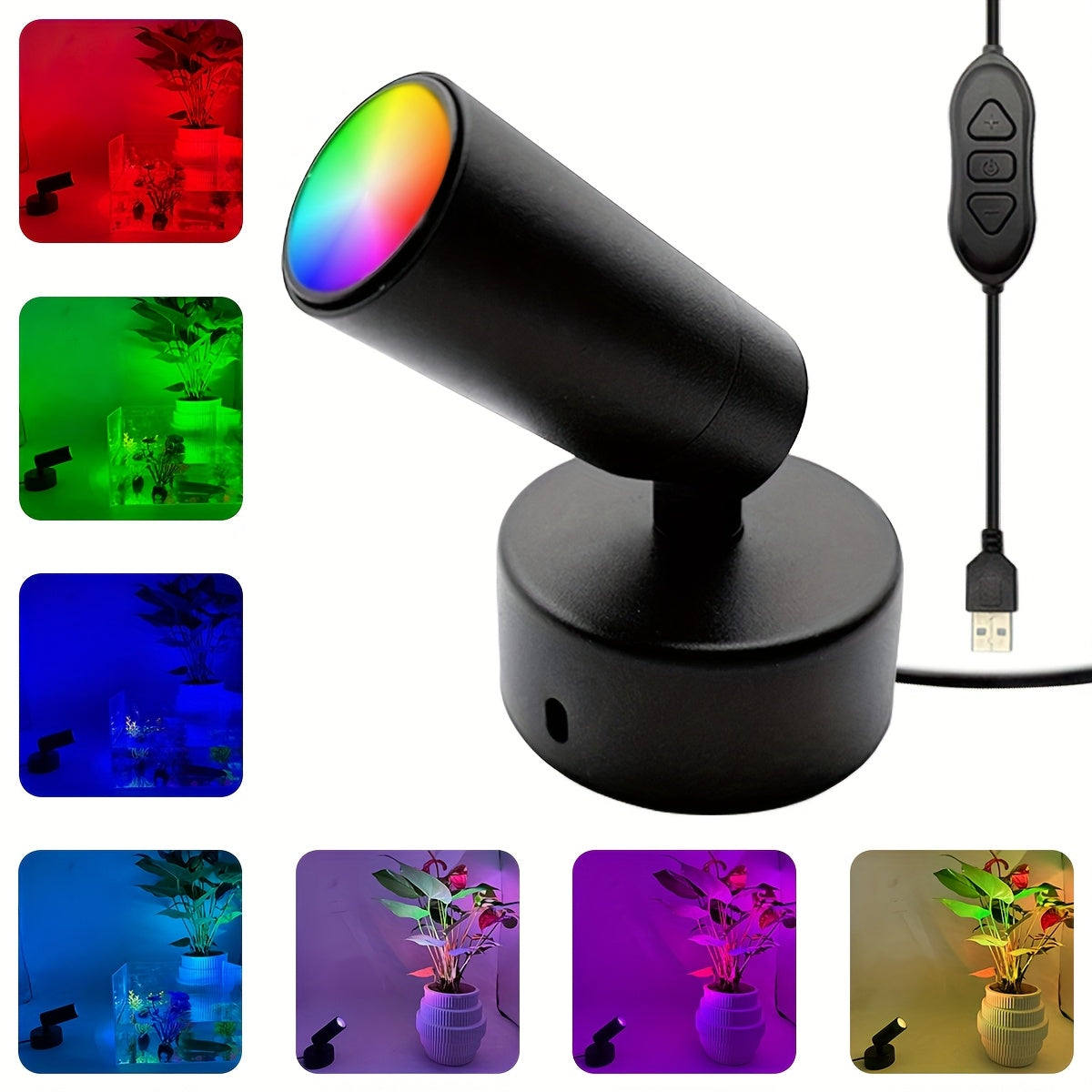All-metal spotlight, seven-color dynamic mode indoor decorative lighting, adjustable brightness and angle, suitable for home decoration, artwork accent lighting and display piece lighting