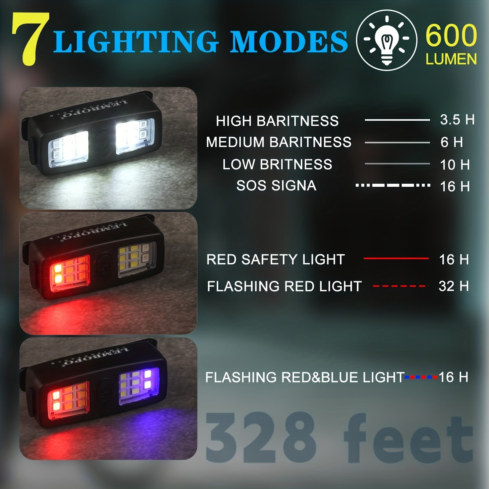 Rechargeable Clip-On Flashlight with Hands-Free Running Light & Dog Walking Feature – Illumination, Adjustable Beam, Low-Light Design for Night Hiking, Camping & Everyday Carry