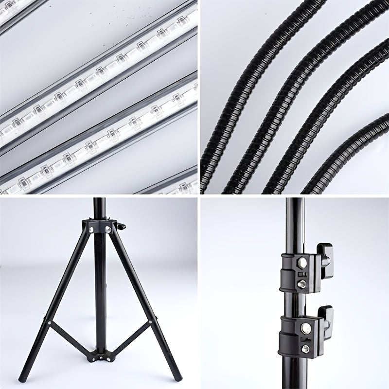 Triangle Stand Strip Plant Grow Light, 5-Head Rotatable Gooseneck Dimmable Timing Plant Light, 2.1m Height with USB Cable, Adjustable Brightness & Height, High Lumen, Indoor Supplemental Grow Light for Living Room
