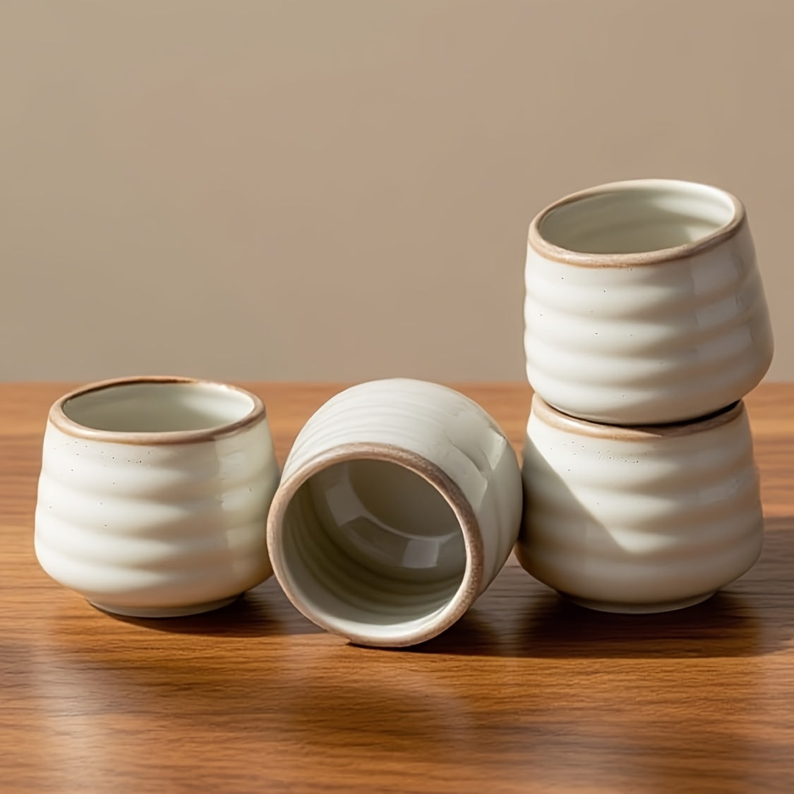 4pcs 130ml/5.4oz Japanese Retro Style Ceramic Tea Cup, Sake Cup Small Tea Cup, Espresso Cup, Handleless Porcelain Coffee Cup, Chinese Kung Fu Tea Cup Zen Style, Ideal for Home Tableware, Best Gift for Friends and Family