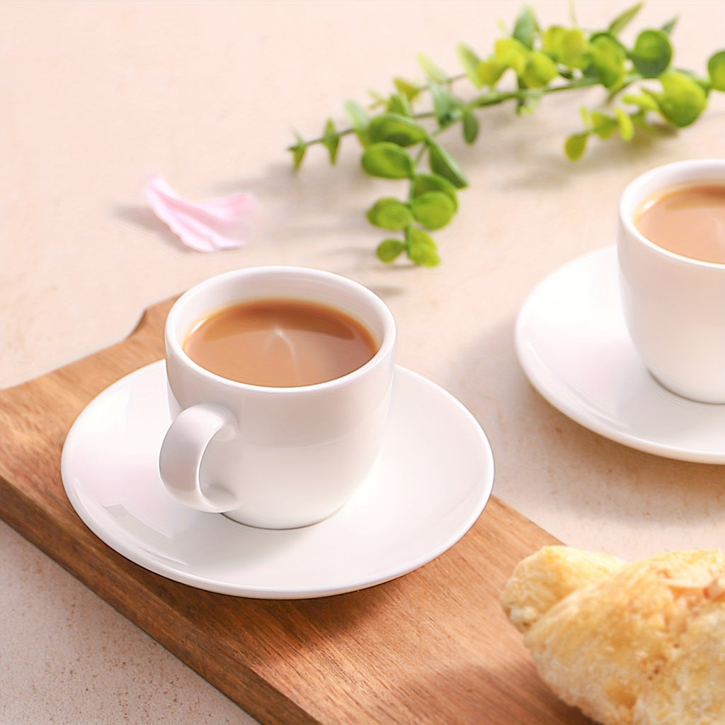6-Piece Ceramic Espresso Cup Set with Saucers, 3oz White Simple Style Coffee Cups – Espresso Cups, Tea Cups, Latte Cups