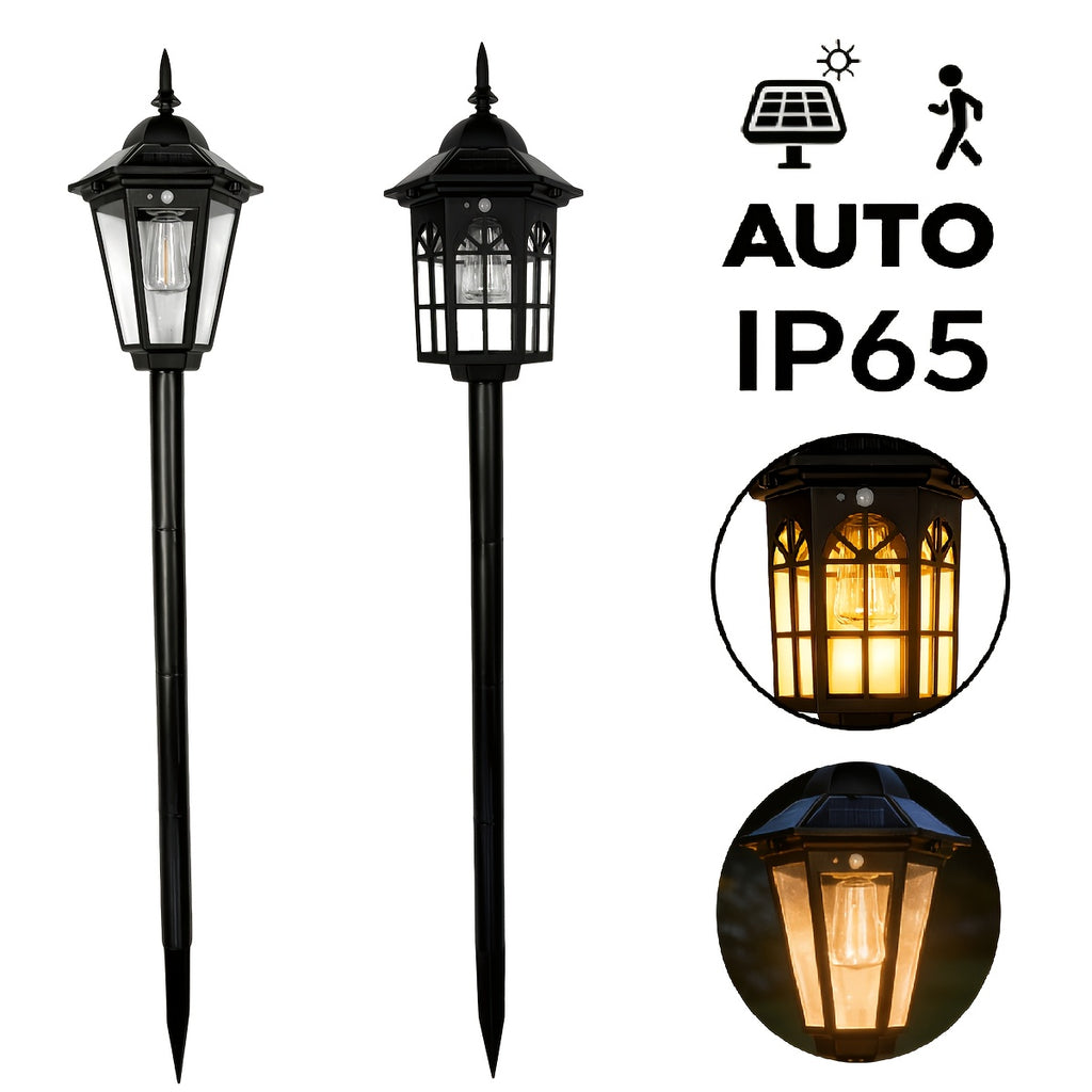 Large Solar Street Light with Motion Sensor and Smart Control, European Lantern Style Black LED Outdoor Light, Height 3.94ft, IP65 Waterproof, Durable Plastic and Long-Lasting Battery, Perfect for Courtyard, Garage, Door, Garden, Square, Street