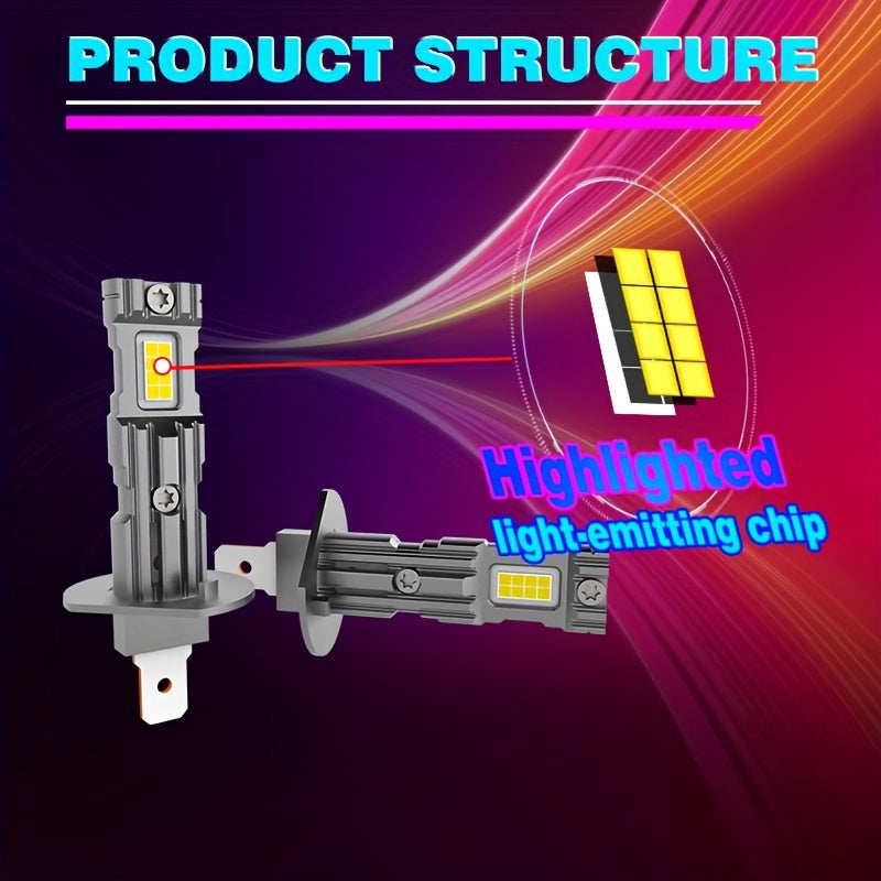 2-Pack H1 H3 LED Car Headlight Combo Kit 6000K Cool White 800% High Brightness LED Low Beam/High Beam 1:1 Mini Size Plug-and-Play High Performance Bulbs Driver Upgrade