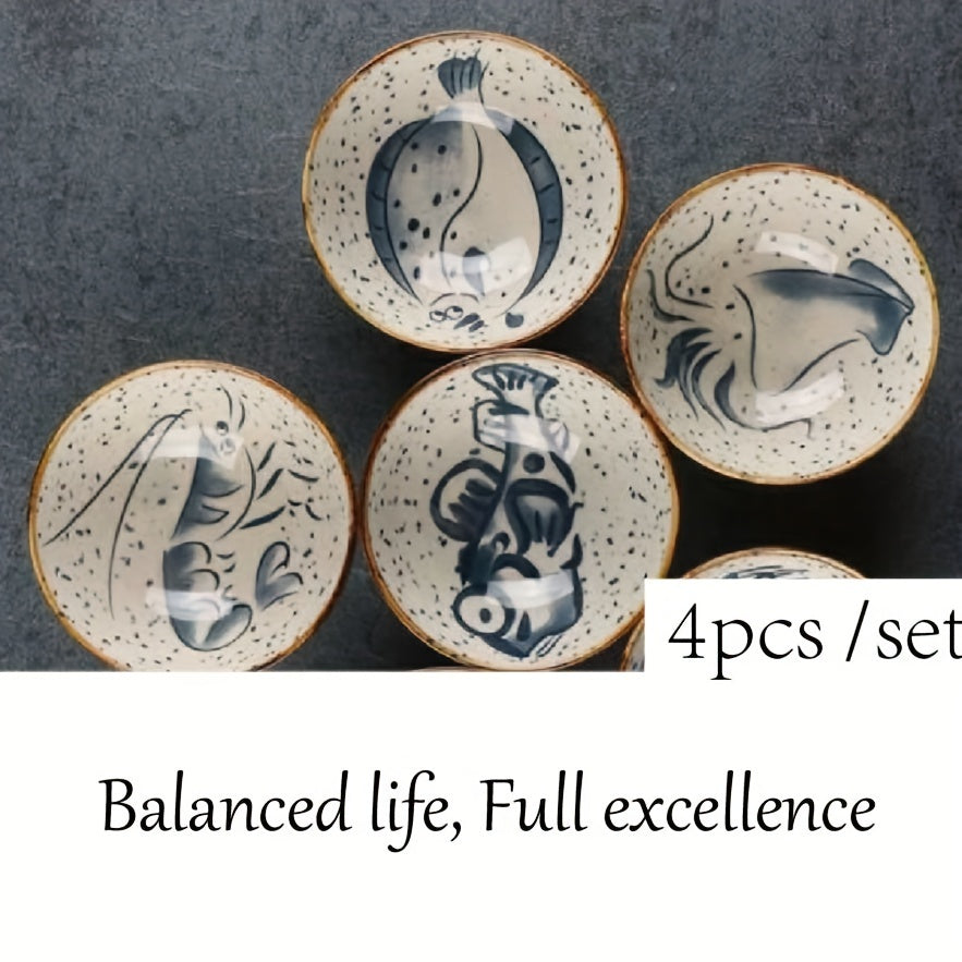 4pc/6pc 4.75-Inch Vintage Ocean Ceramic Bowl – Rice Bowl, Yogurt Bowl, Fruit Bowl, Dinner Bowl