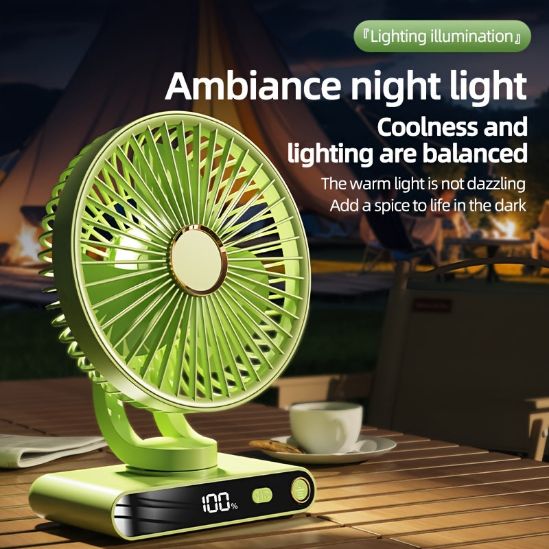 Multifunctional 2000mAh Rechargeable Circulating Fan, 5 Adjustable Wind Speeds, Built-in Night Light and Digital Display for Real-time Battery Check, 90° Vertical Adjustable Angle, Ideal for Home Office Outdoor Use
