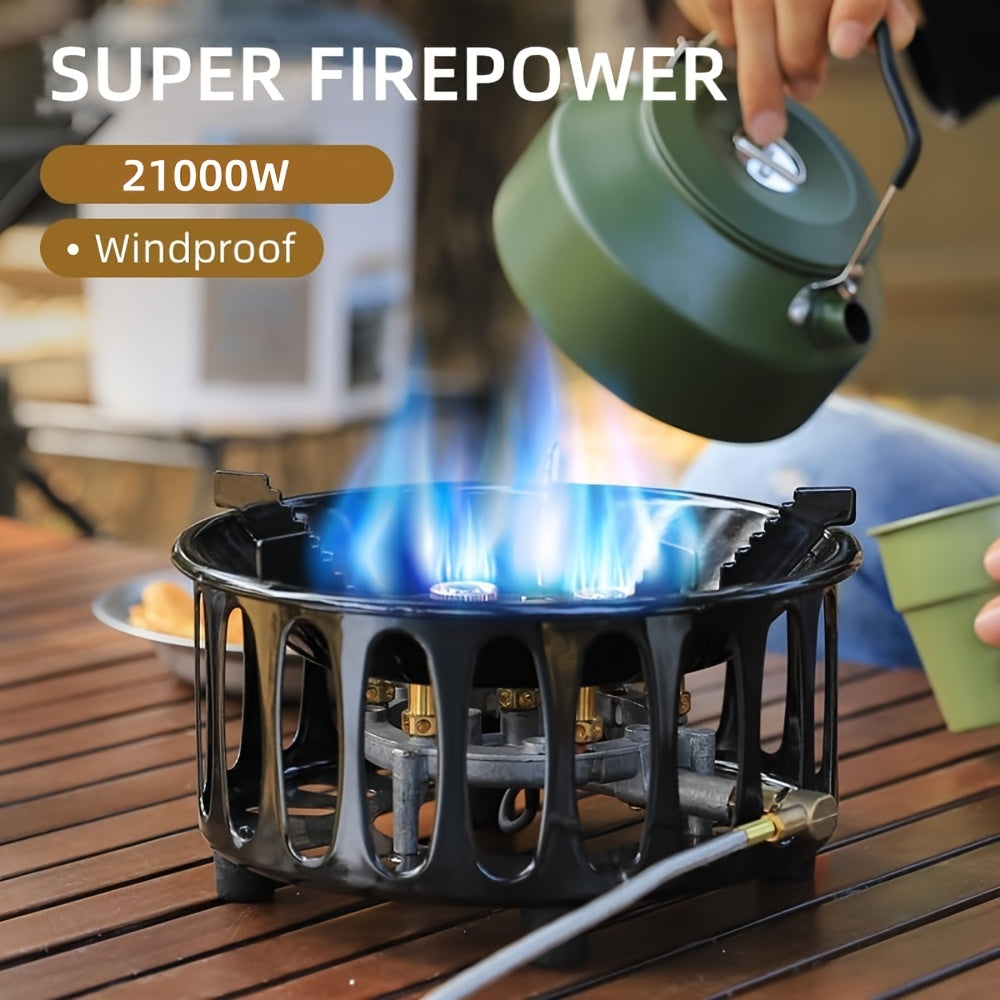 Portable Outdoor Cooking Stove, 21000W Camping Backpacking Stove, Outdoor Slamfire Seven-Star Stove, Includes Fuel Canister Adapter, Trigger, Foldable Windproof Camping Gas Stove