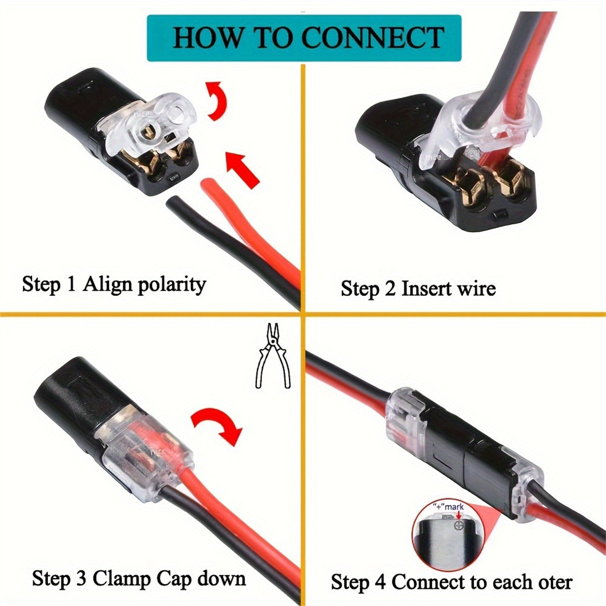 12pcs/60pcs Dual Wire Insertion Connector, 2-Pin 2-Port, PVC Insulation, Copper Contact Material, Quick Connect Terminal, No-Charge Power Mode, with Locking Clip, for LED Wire Connection in Cars and Home Use