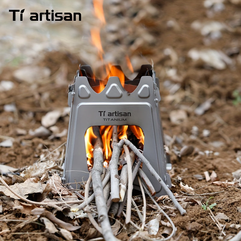 Tiartisan 1-Pack Pure Titanium Camping Stove, Detachable Portable Card Stove, Ultra-Light Multi-Functional Outdoor Survival Camping Stove with Stand (Holds Small Cookware When Assembled), Includes Storage Pouch