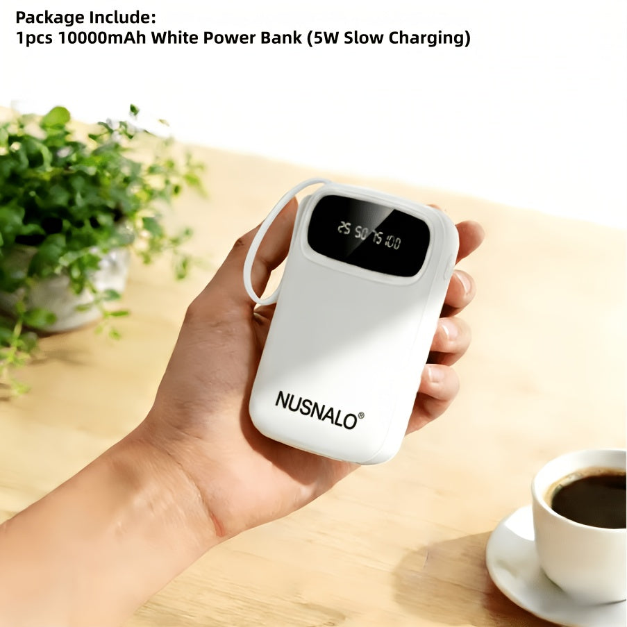 Latest Upgraded High-Value Light Luxury Style 10000mAh High-Capacity 5W/15W Portable Fast-Charging Power Bank with Real-Time Power Display, Smart Digital Display, Portable Lanyard, Ultra-Bright LED Light, Built-in 4 Cables