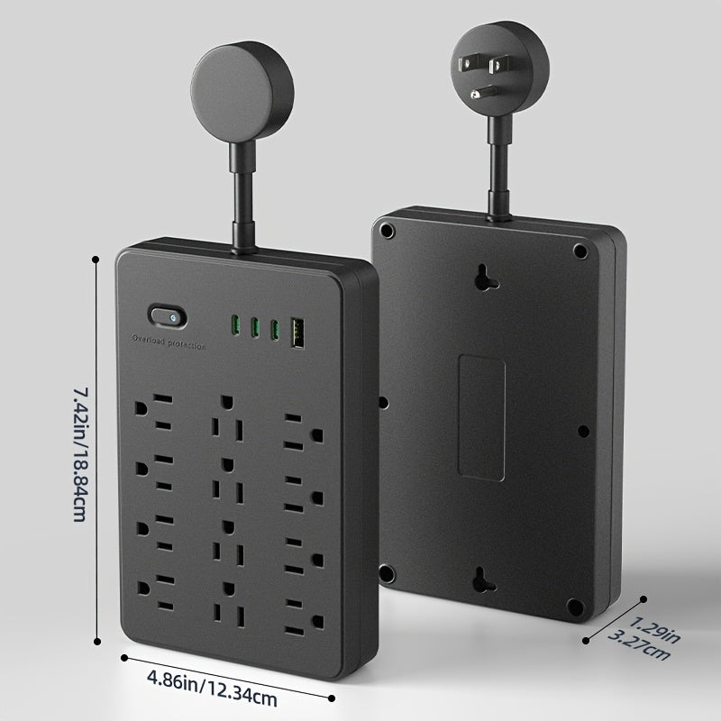 A 16-In-1 Power Adapter Featuring Multiple Functionalities, Including Overcurrent Protection, with 12 Outlets And 4 USB Ports (1A & 3C). It Has a Flexible Wire And Can Be Mounted on The Wall, Making It Ideal for Home, Office, Dormitory