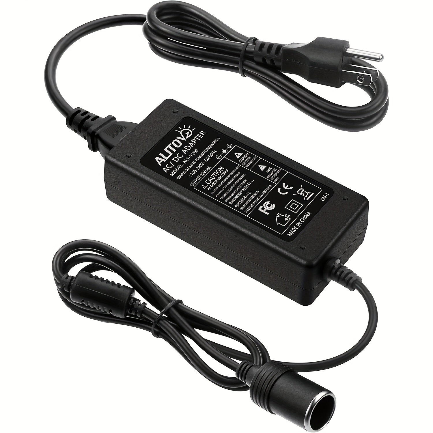 ALITOVE AC to DC Converter 12V 8A 96W, 100V-240V to 12V Power Supply Adapter Car Cigarette Lighter Socket, AC/DC Transformer for Portable Cooler, Massage Cushion, Other Car Devices Under 96W