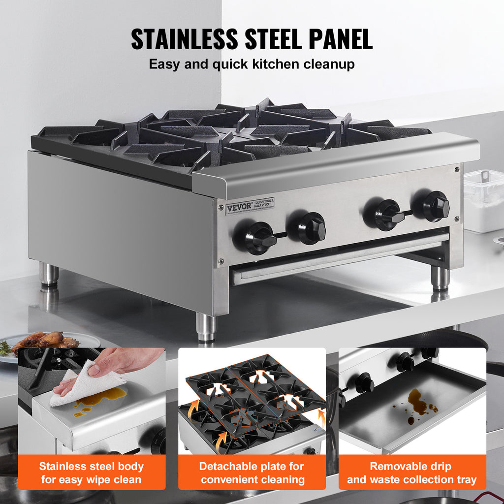 VEVOR Commercial Gas Stove, 1/4 Burner Countertop Cooking Hot Plate, Kitchen