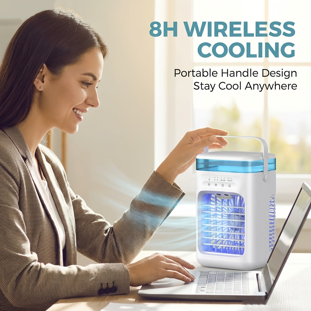 Desktop Mini Portable Air Cooler Fan, Household Bedroom Water & Ice Evaporative Cooling Fan, Dual Spray Heavy Mist Cold Wind Fan for Camping Summer Travel