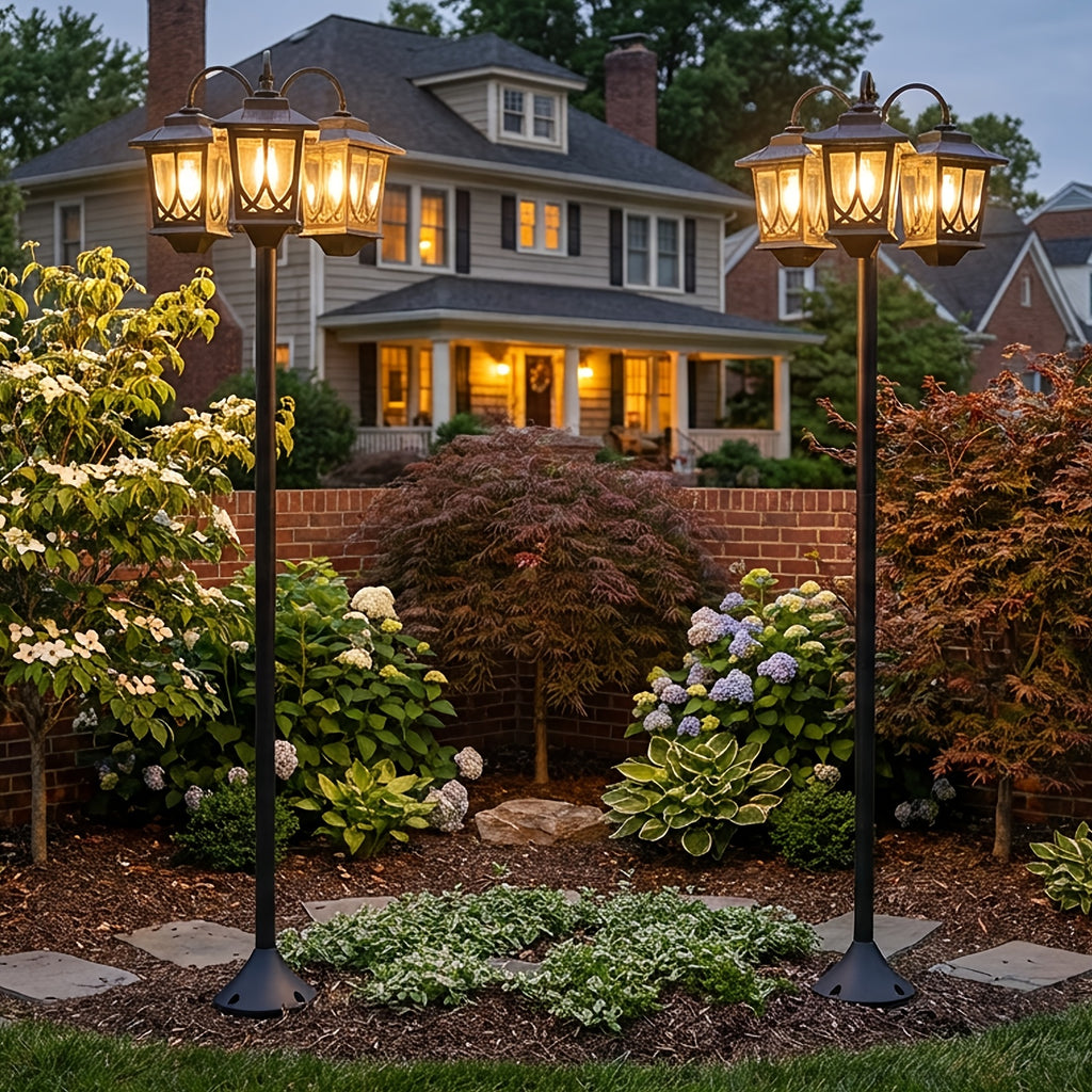3-Head Solar Outdoor Lamp Post | 73 Inch Light Post, Dusk-to-Dawn Auto On/Off, Metal Material, Semi-Flush Mount Installation, Suitable for Garden Courtyard Home, Mardi Gras, Easter Decoration