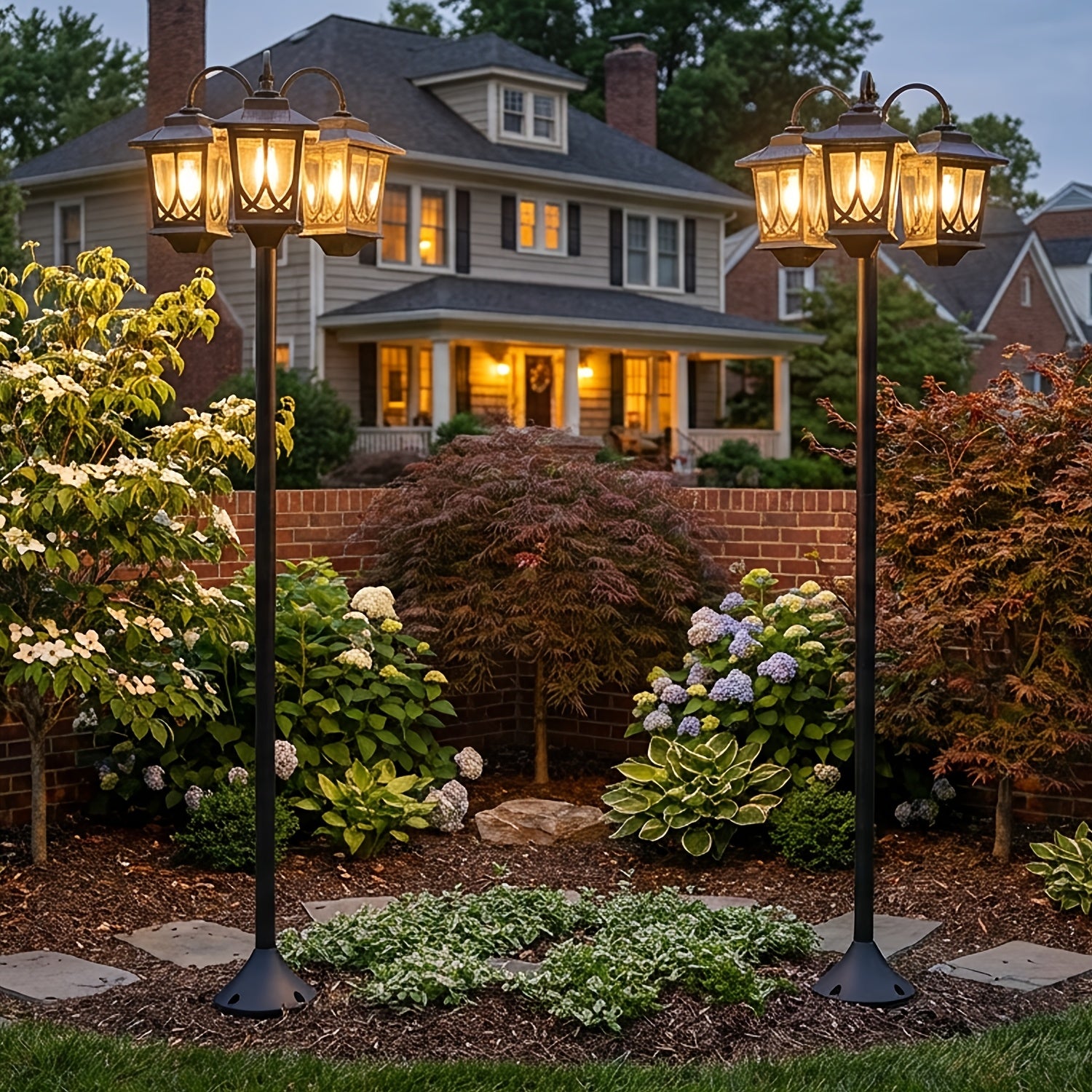 3-Head Solar Outdoor Lamp Post | 73 Inch Light Post, Dusk-to-Dawn Auto On/Off, Metal Material, Semi-Flush Mount Installation, Suitable for Garden Courtyard Home, Mardi Gras, Easter Decoration