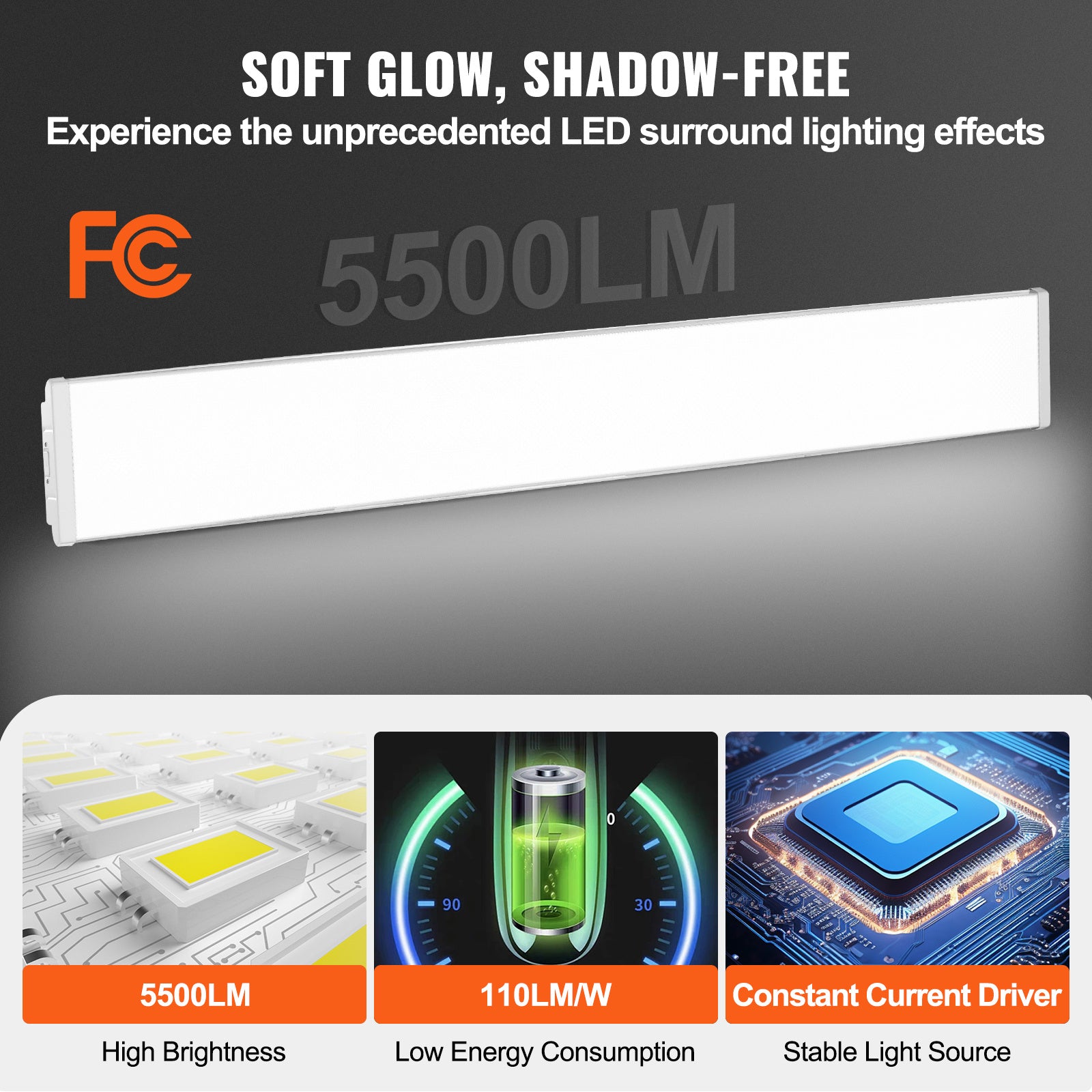 VEVOR 4/8 ft LED wrap light, 50W, 5500LM recessed LED shop light, 4-pack 6500K daylight LED kitchen ceiling light fixture, suitable for garage, office, laundry room fluorescent light replacement, FCC certified