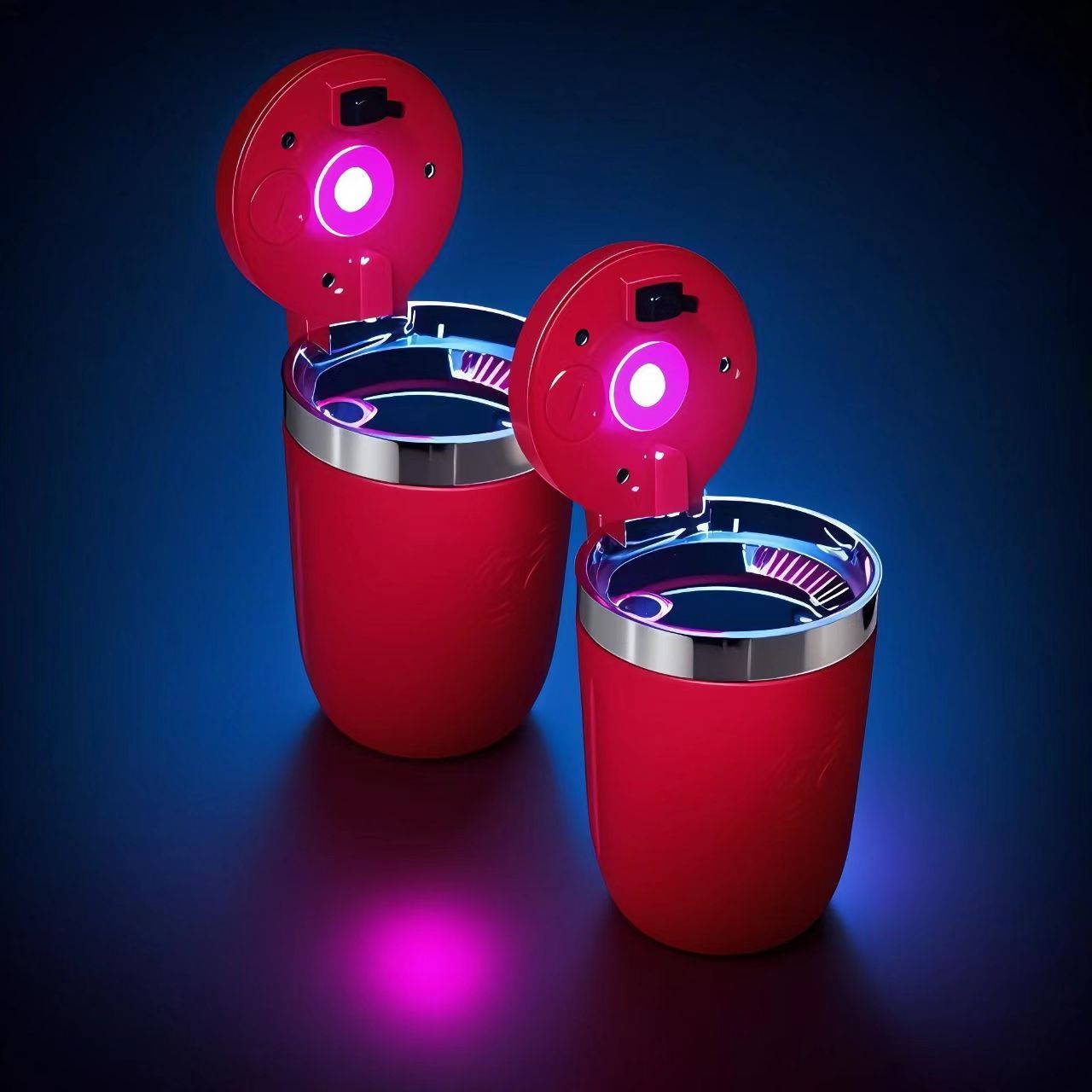 2 Car Ashtrays / 1 Car Ashtray + 1 Brush Automatic Car Ashtray with LED Light, Removable Cleaning Brush, Portable Design, Easy to Install