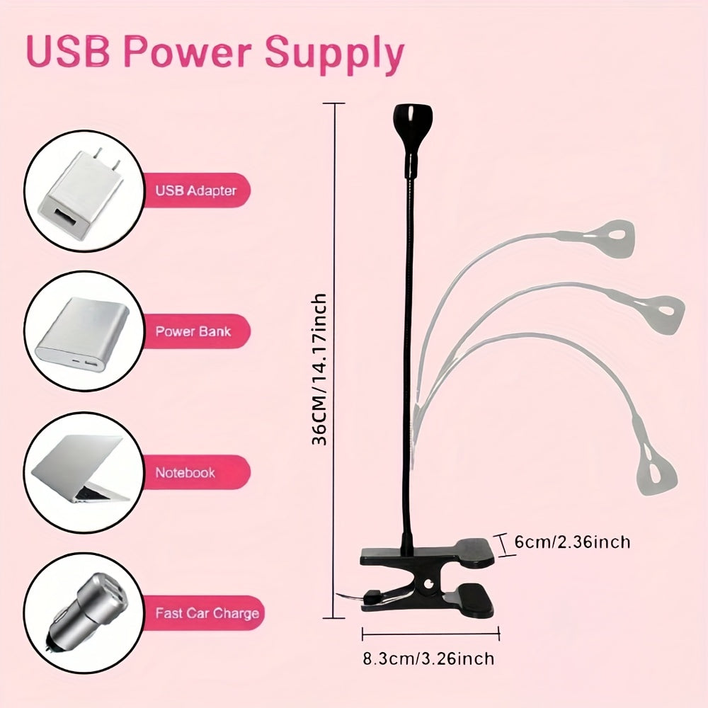 USB mini UV nail curing lamp, clip-on flexible metal tube, portable UV LED nail lamp, quick gel nail drying lamp, nail dryer, bendable positioning, small desk lamp for dorm bedroom, home DIY nail tool